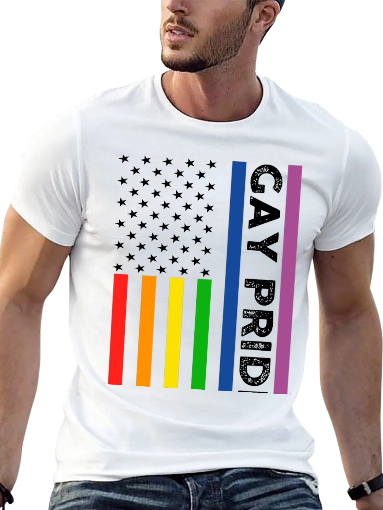 Gay Pride American Flag Graphic T-Shirt