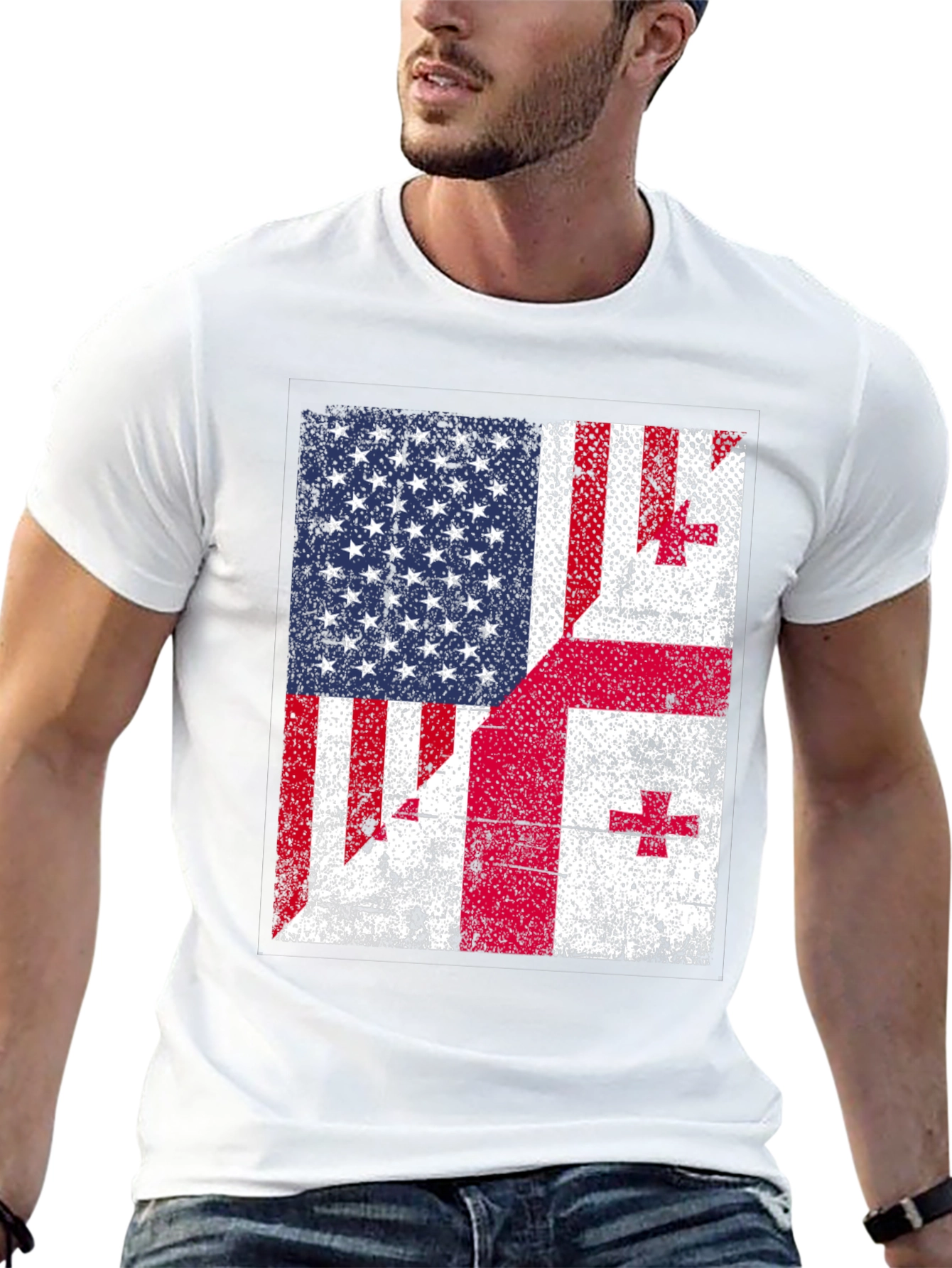 Distressed US and Georgia Flag Graphic T-Shirt