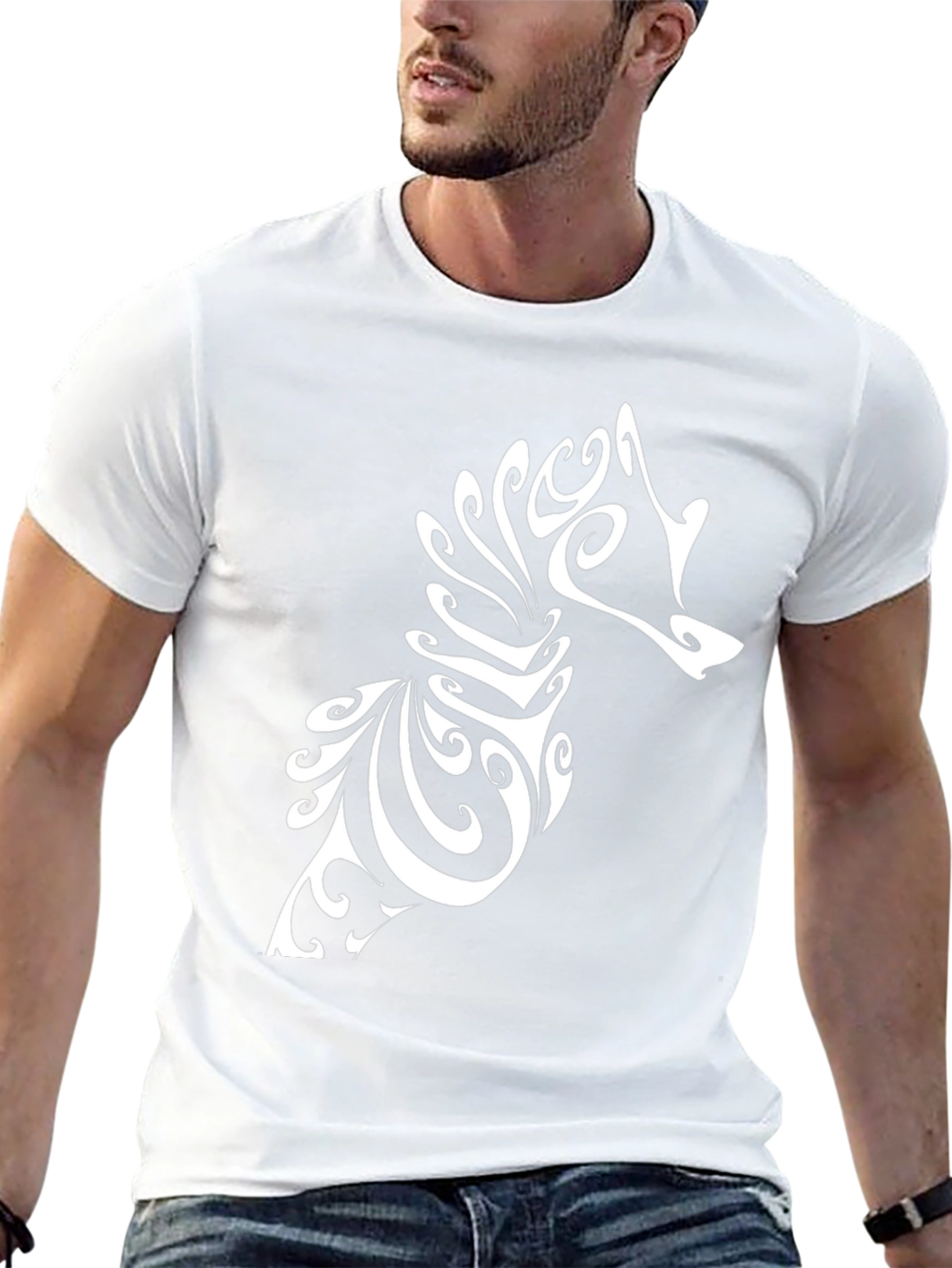 Tribal Seahorse Graphic Tee - Black Cotton T-Shirt