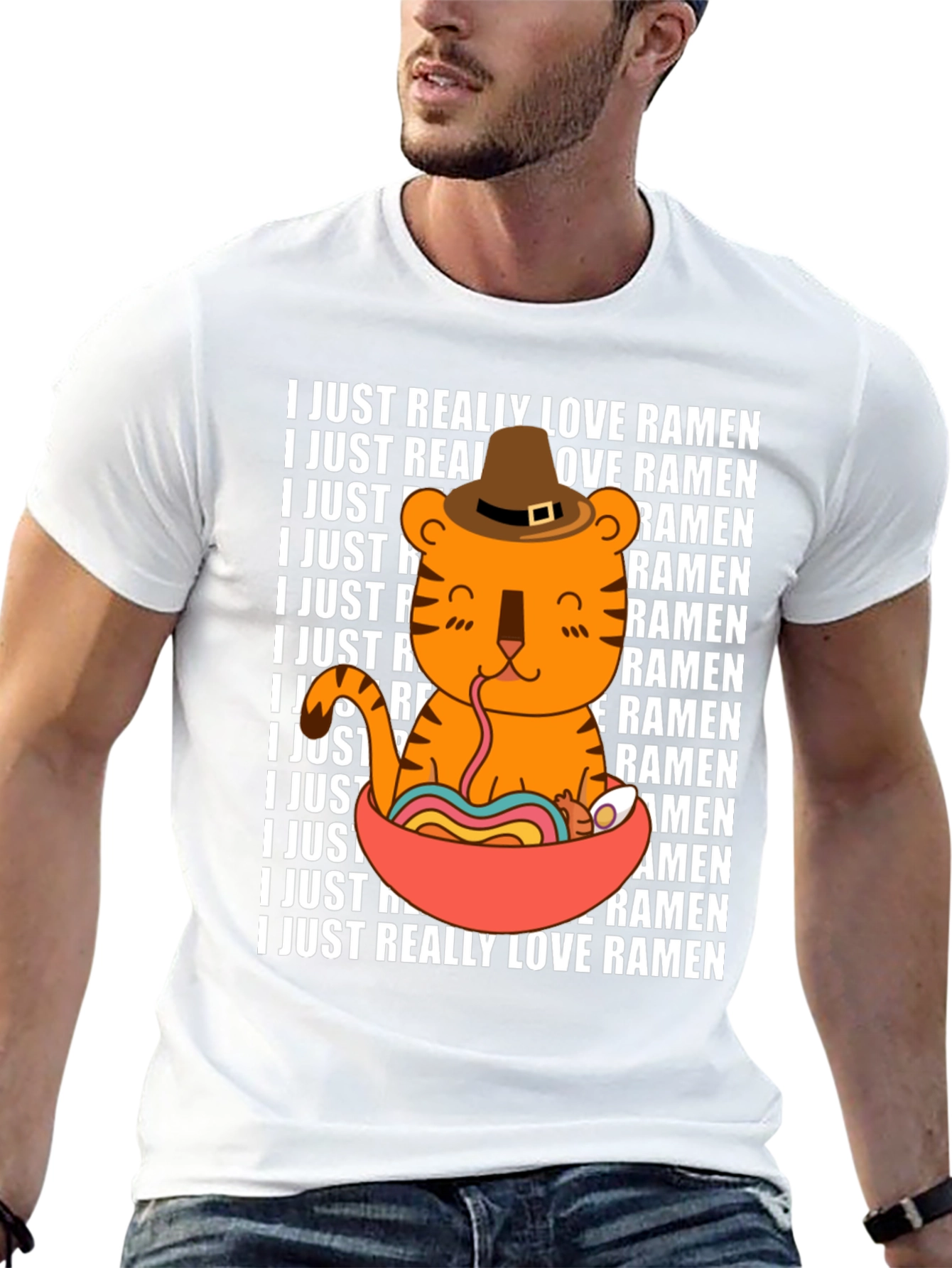 Ramen Lover T-Shirt Cute Tiger Noodle Bowl Graphic Tee