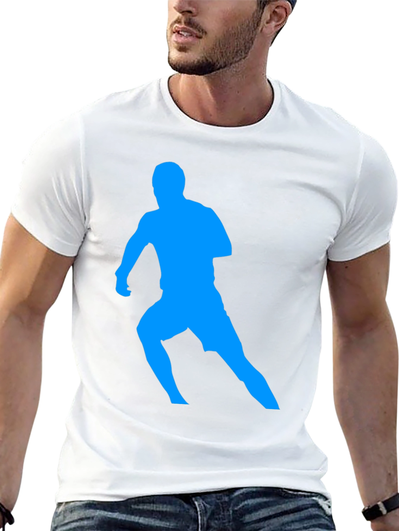 Mens Black T-Shirt with Blue Runner Graphic
