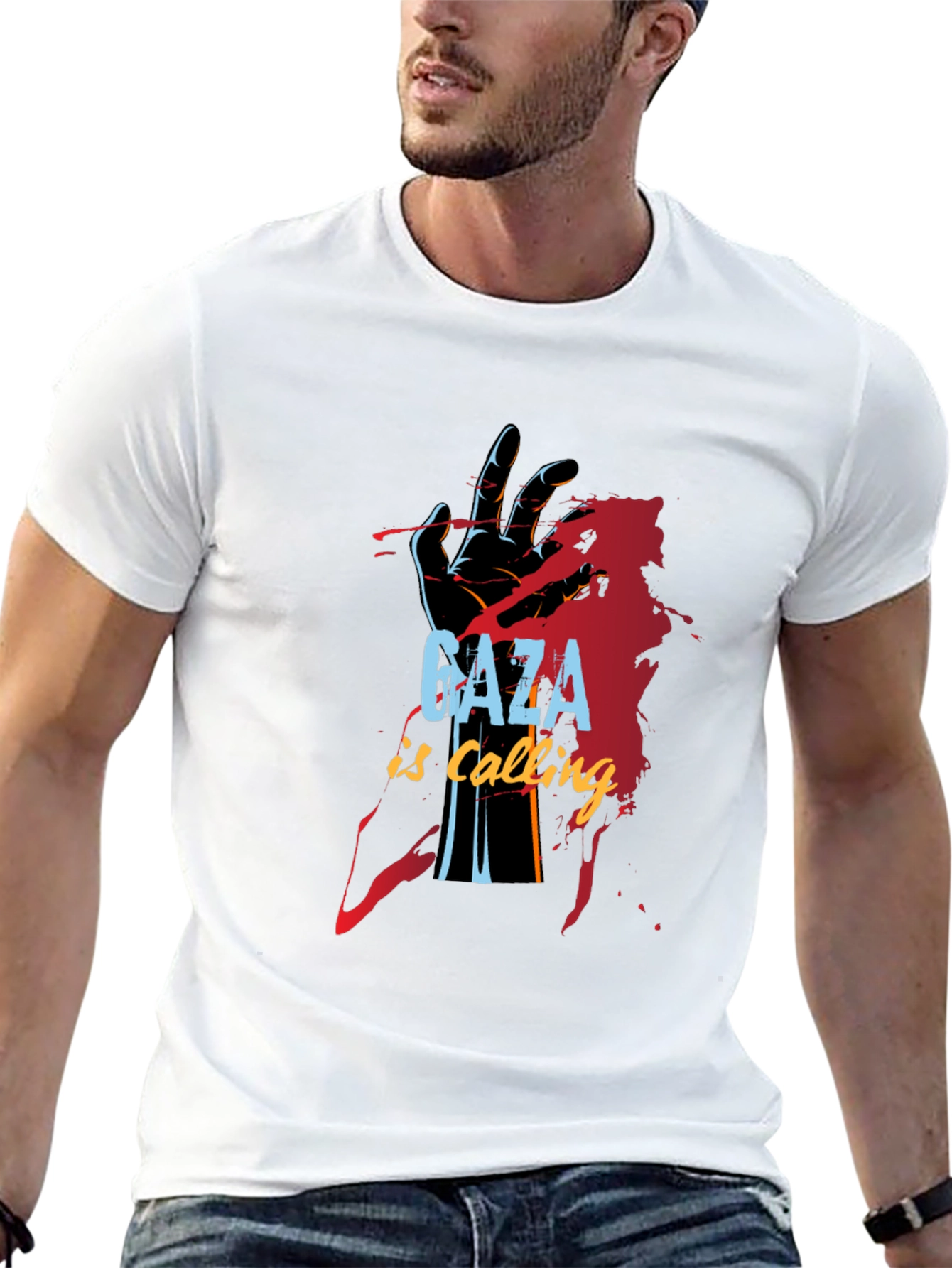 Gaza is Calling Graphic Print Black T-Shirt