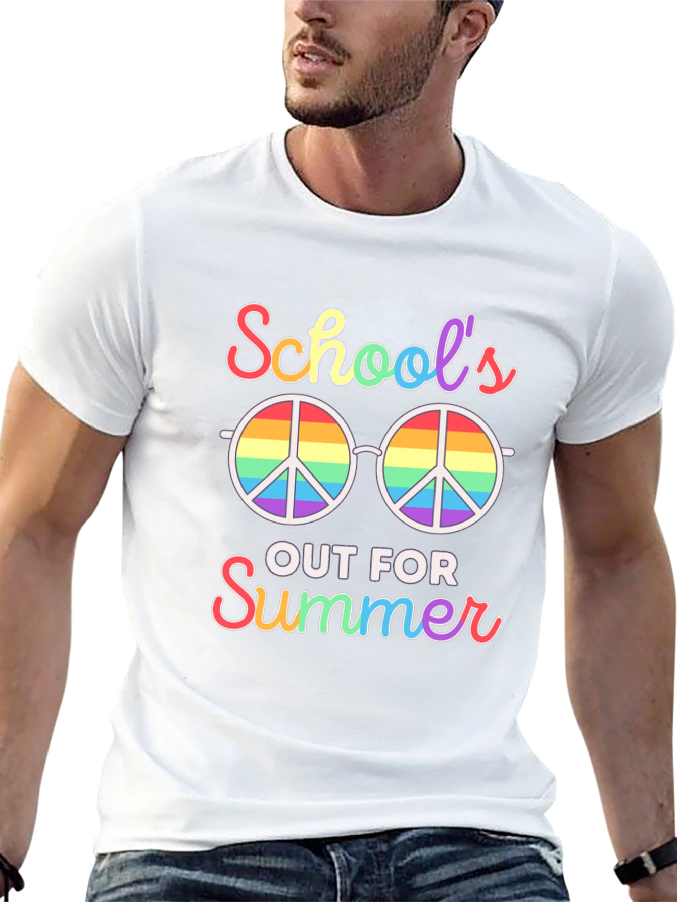 Schools Out Summer T-Shirt: Rainbow Peace Glasses Tee