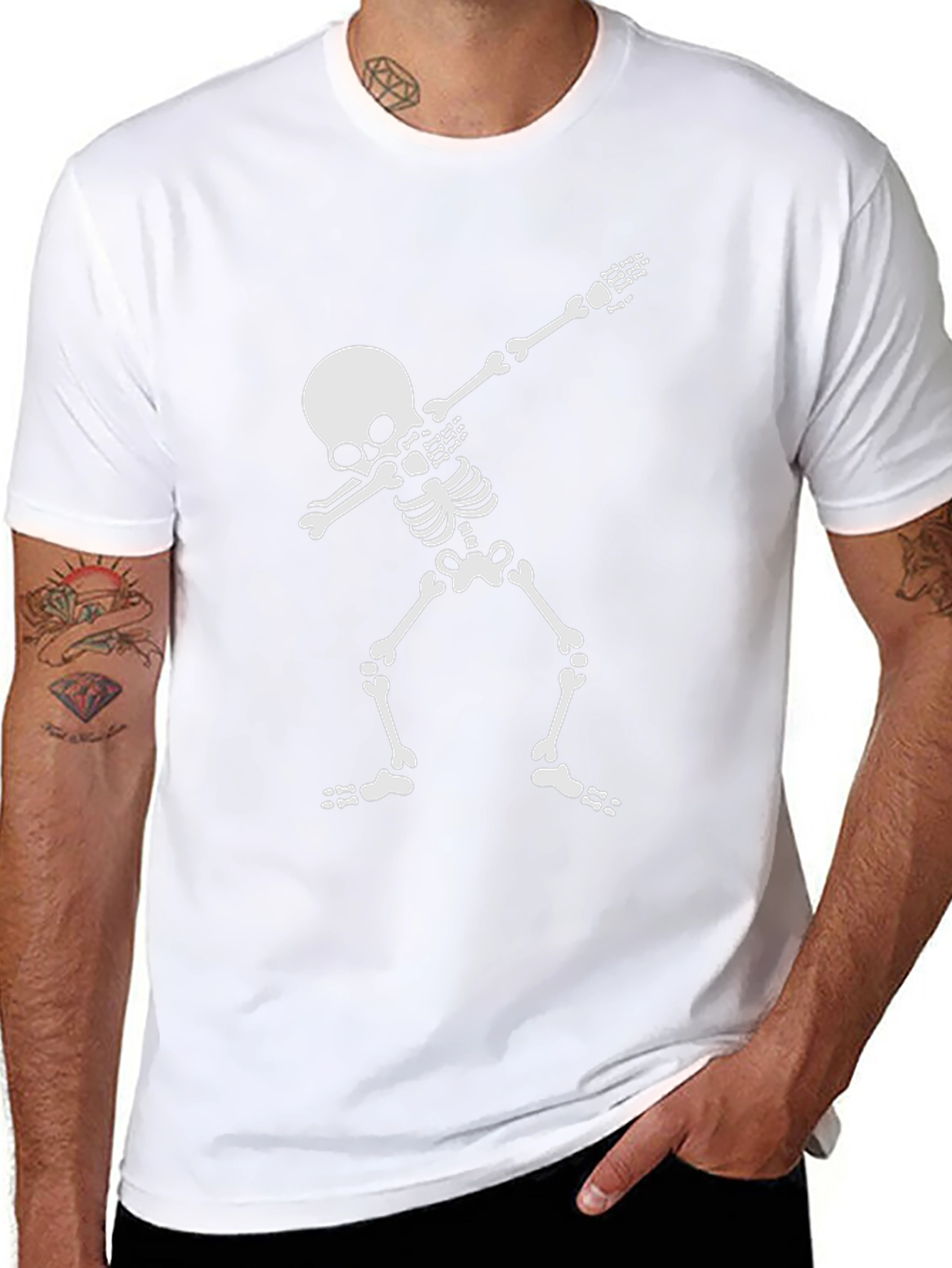 Dabbing Skeleton Graphic Tee - Black Cotton Blend