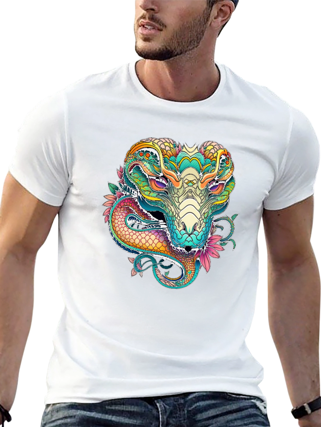 Vibrant Cobra Graphic Print Black T-Shirt