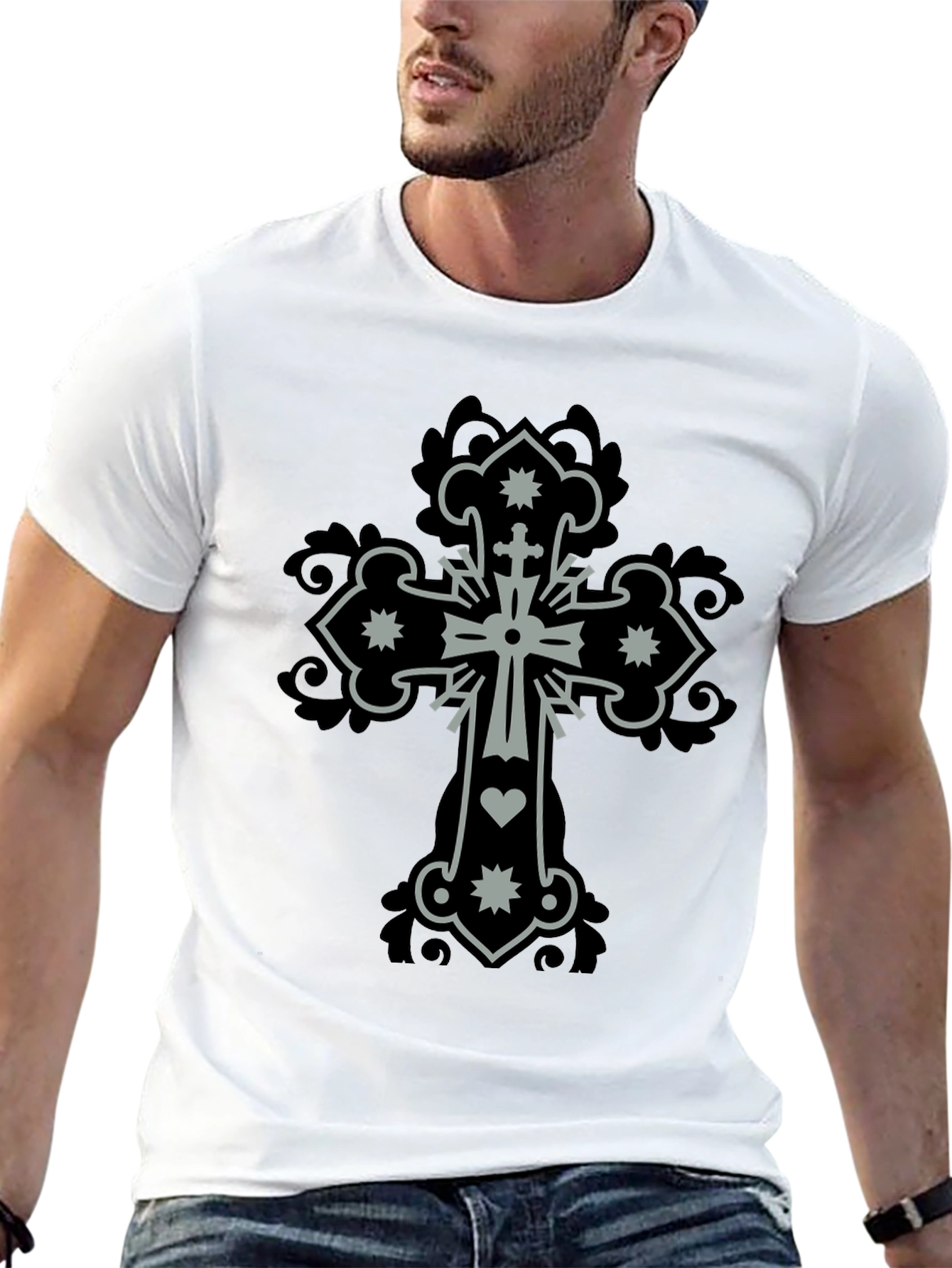 Cross Graphic Print Mens Black T-Shirt