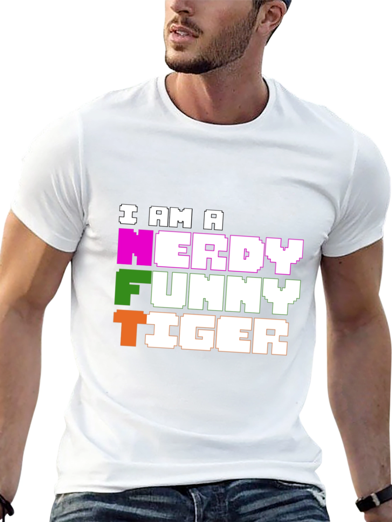 Nerdy Funny Tiger Graphic Tee - Black Cotton T-Shirt