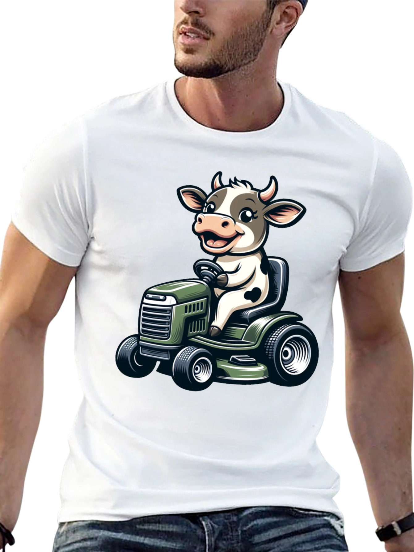 Cow on a Mower T-Shirt - Quirky Graphic Tee