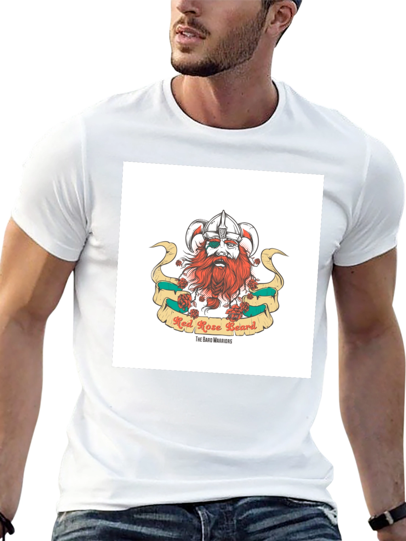 Red Rose Beard Viking Graphic T-Shirt