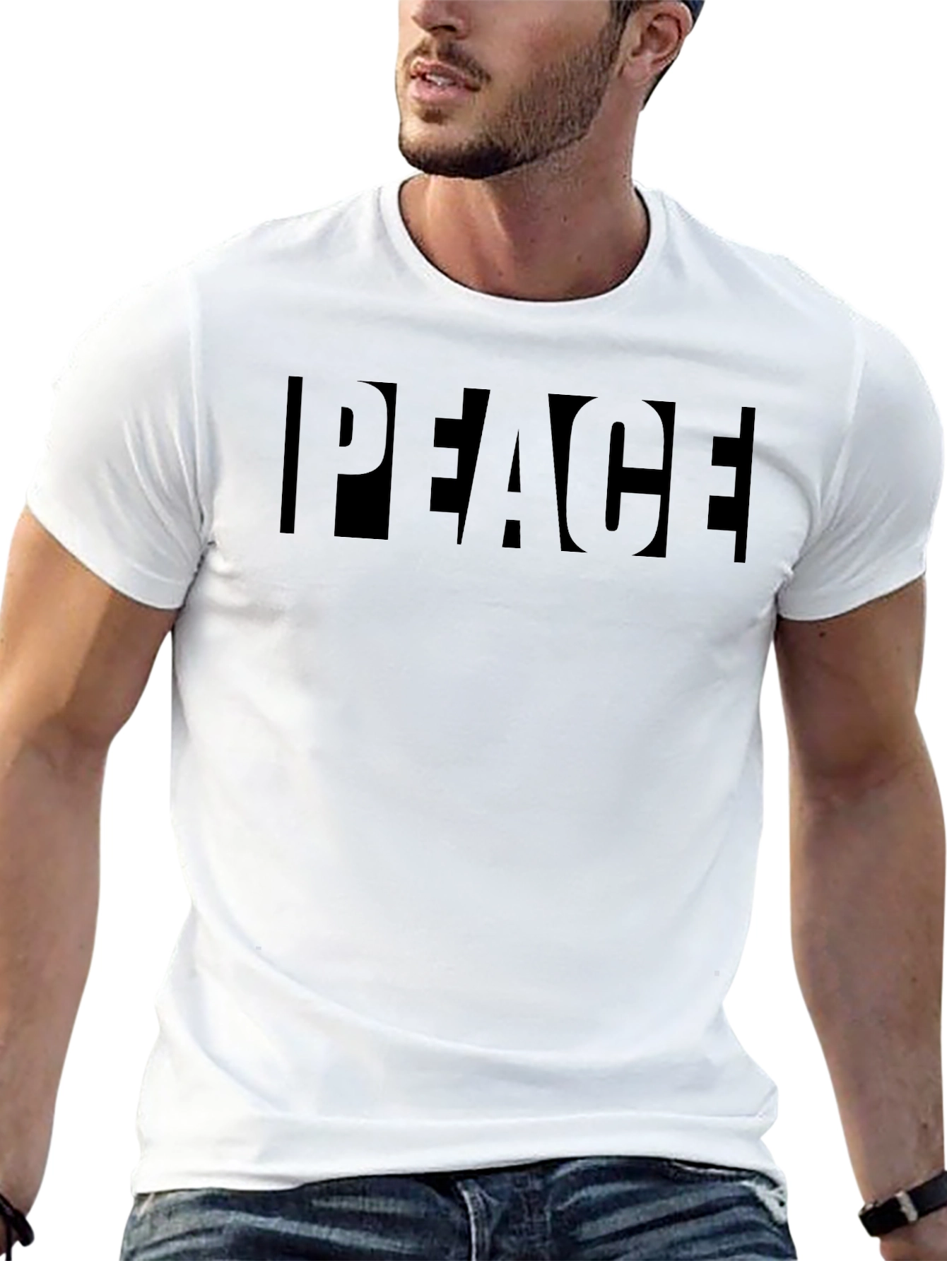 Mens Black Peace Graphic Crew Neck T-Shirt