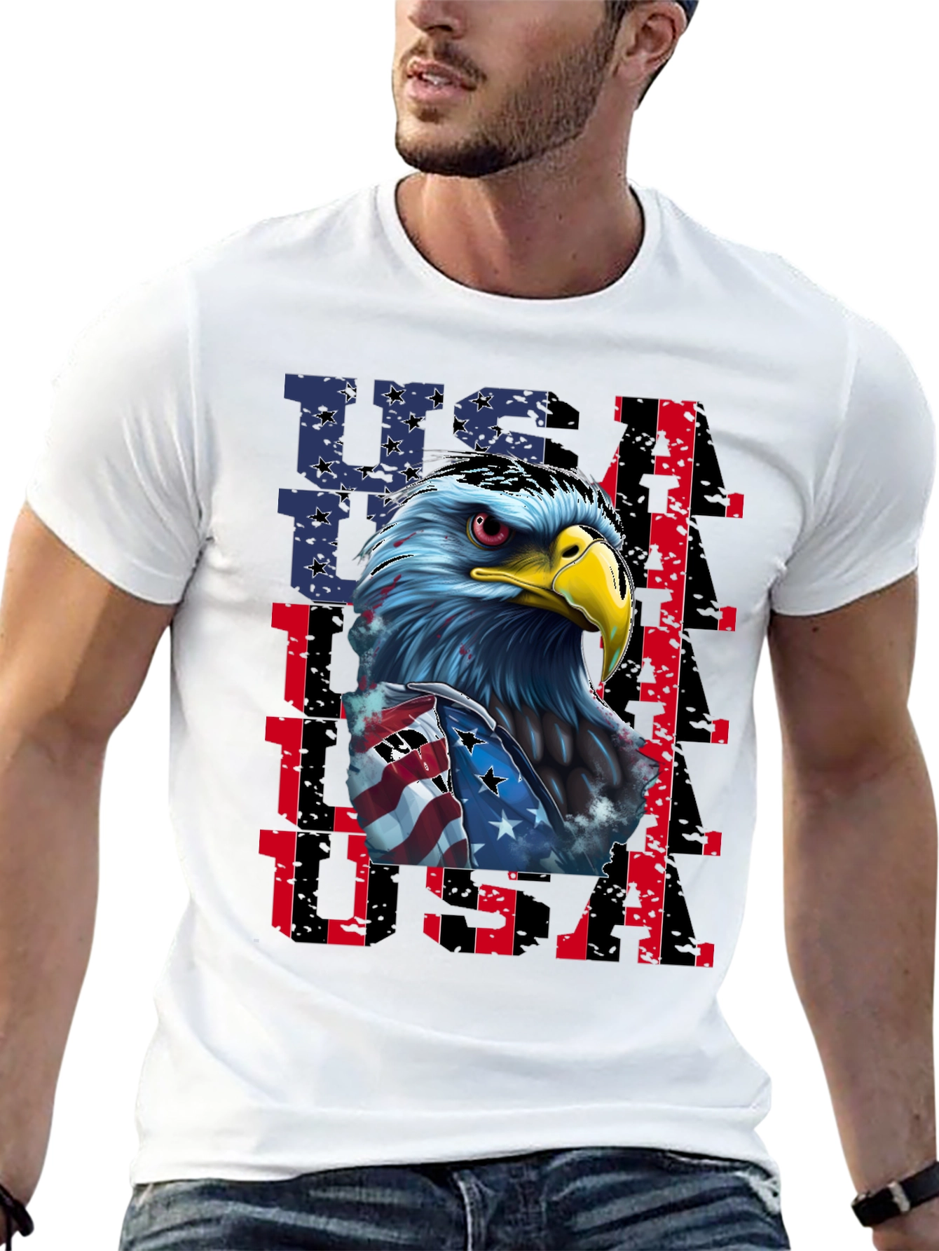 Patriotic Eagle USA Graphic Print Mens T-Shirt