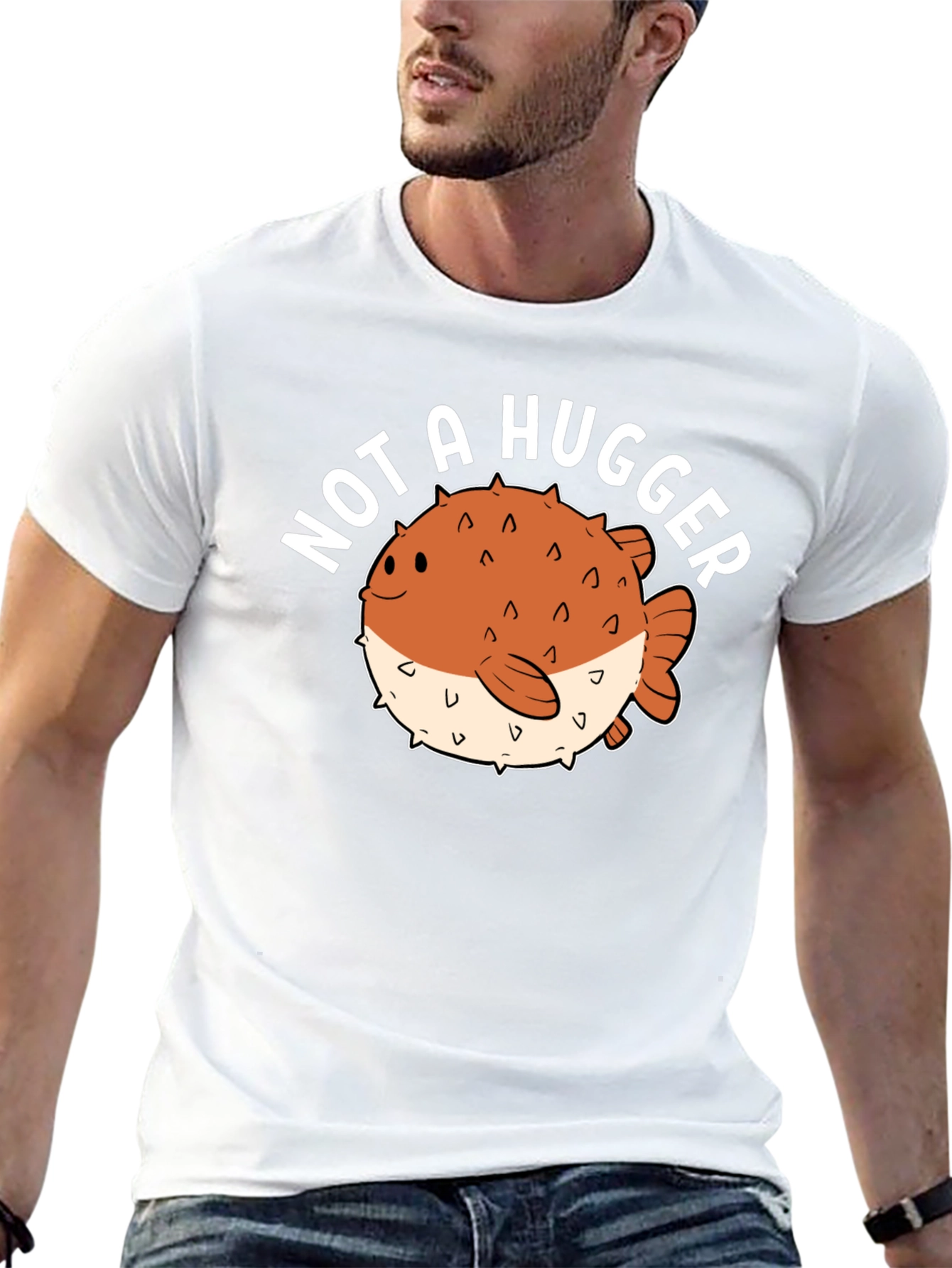 Not a Hugger Pufferfish Graphic Tee - Black