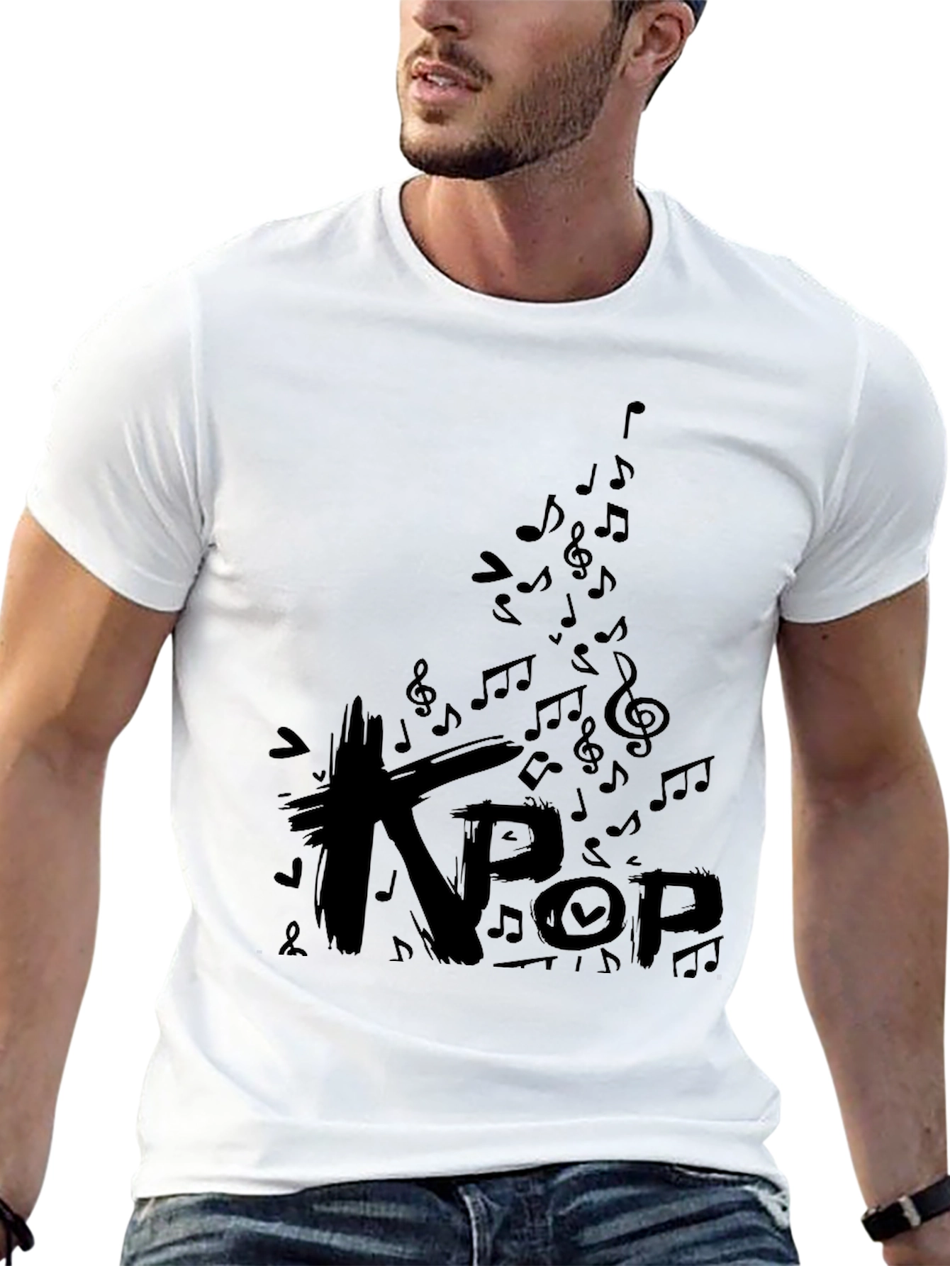 K-Pop Music Notes Black Graphic T-Shirt