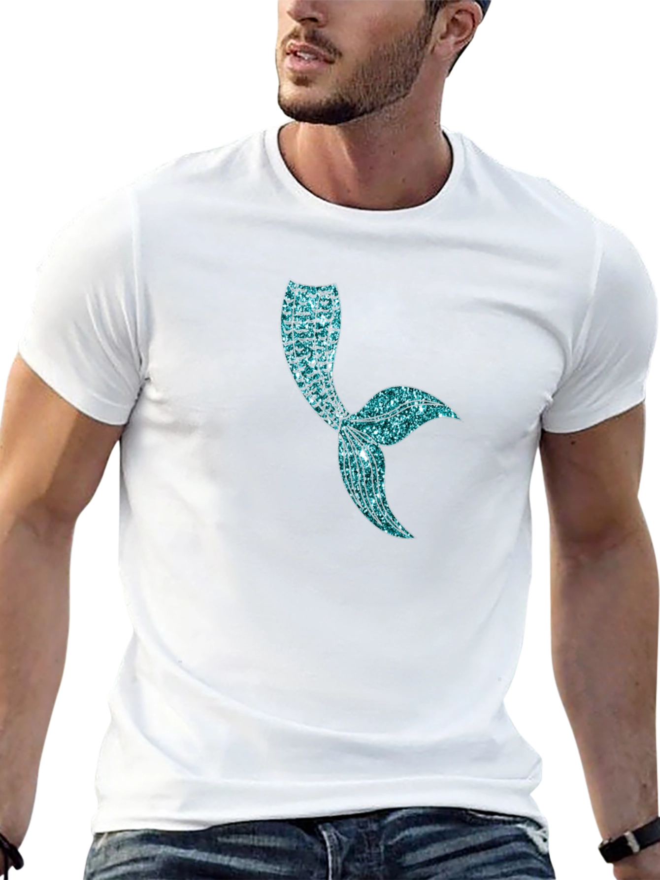 Mermaid Tail Graphic T-Shirt - Shimmering Blue Design