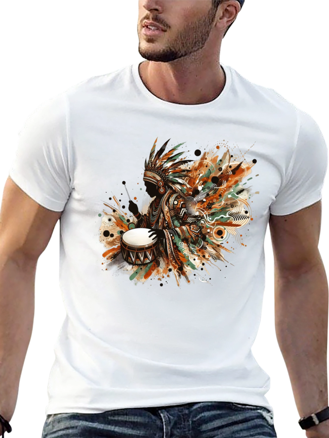 Native American Drummer Graphic Tee - Black