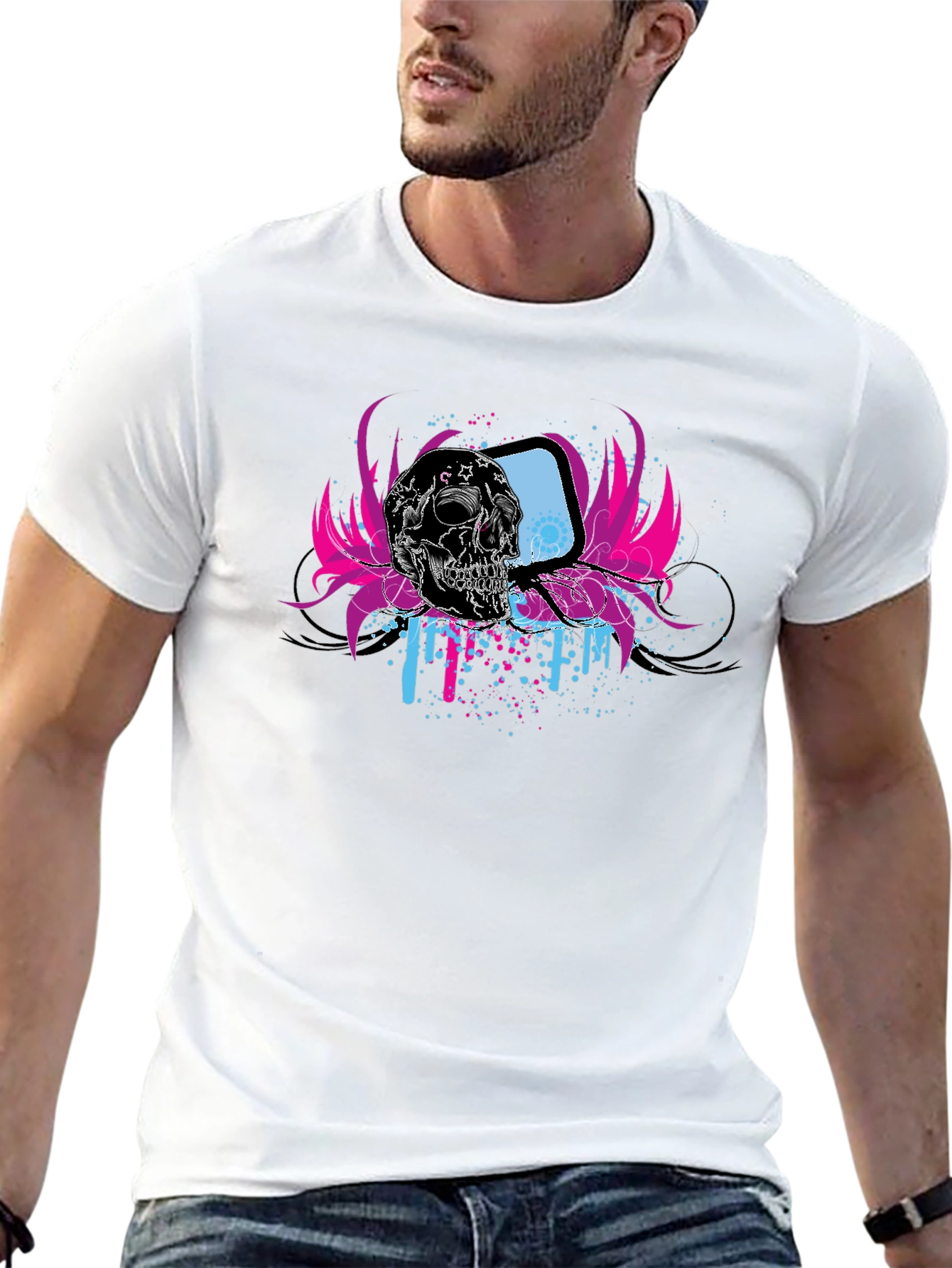 Skull & Retro TV Graphic Black T-Shirt