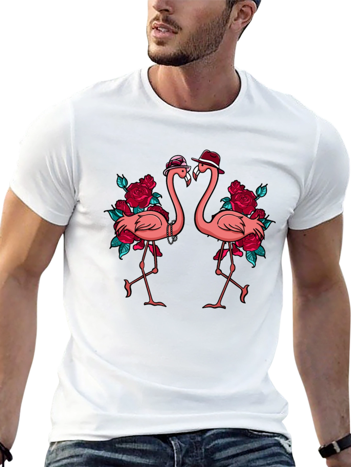 Stylish Flamingo Rose Graphic Tee