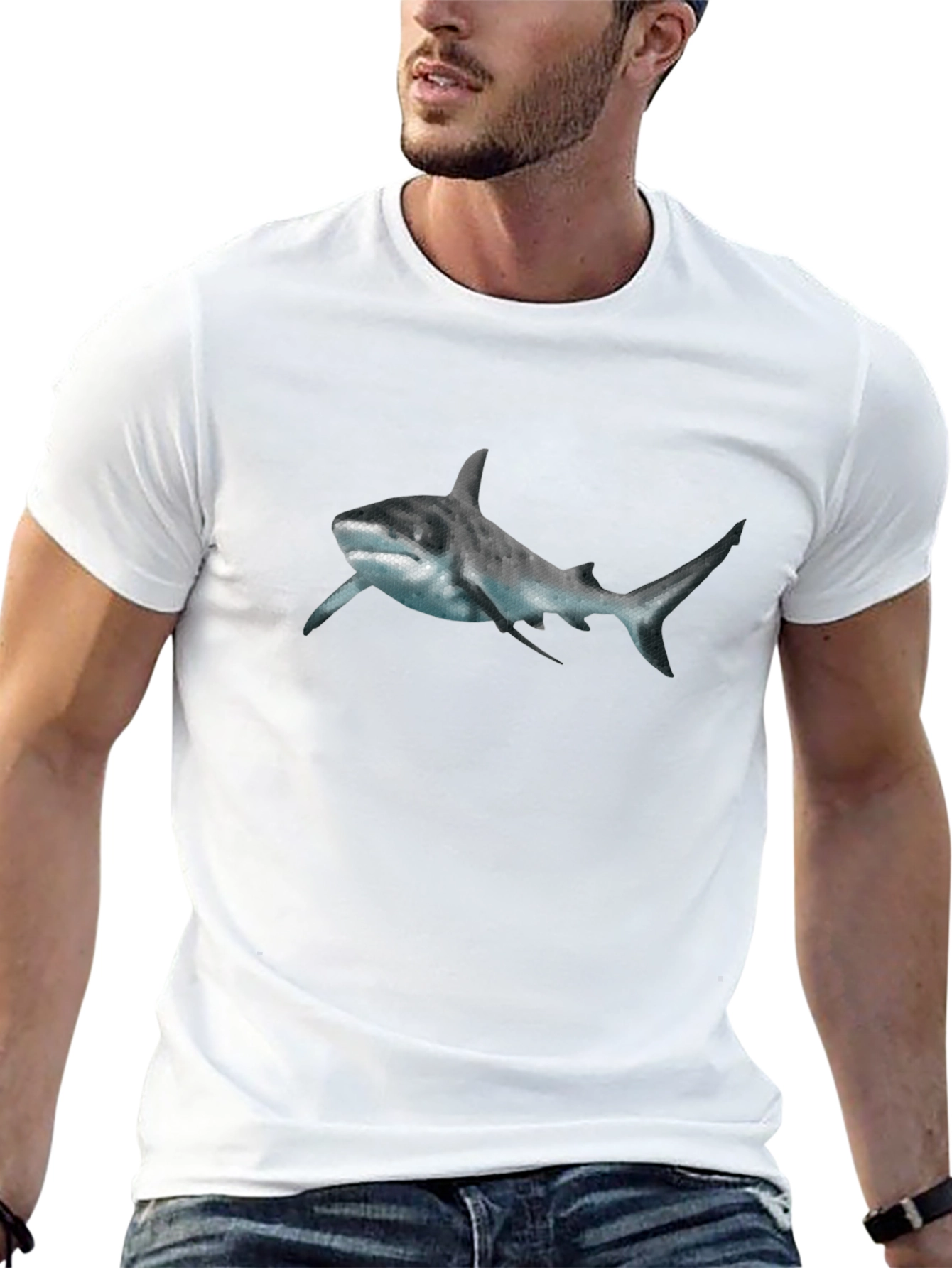Shark Graphic Print Black T-Shirt