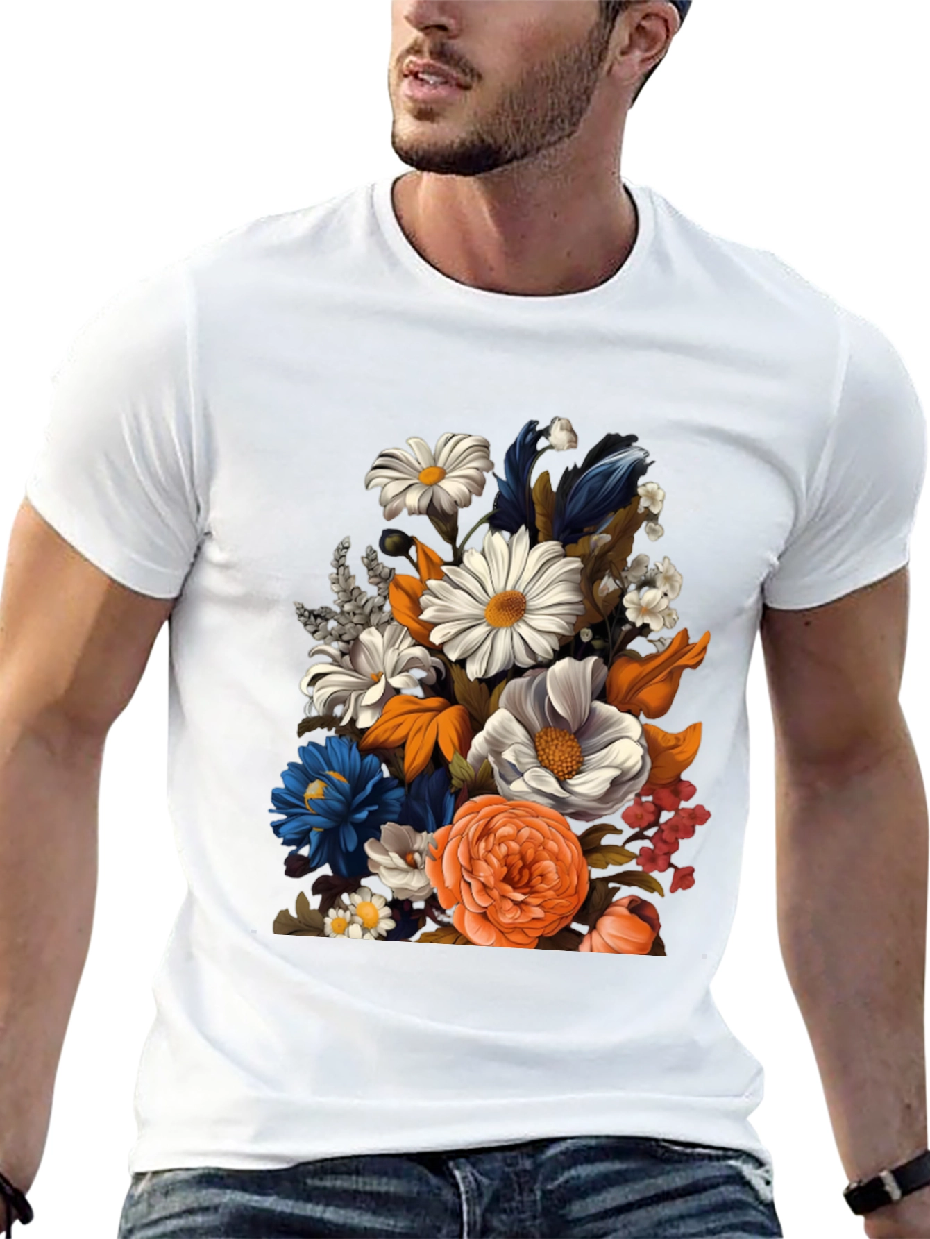 Floral Print Black T-Shirt for Men