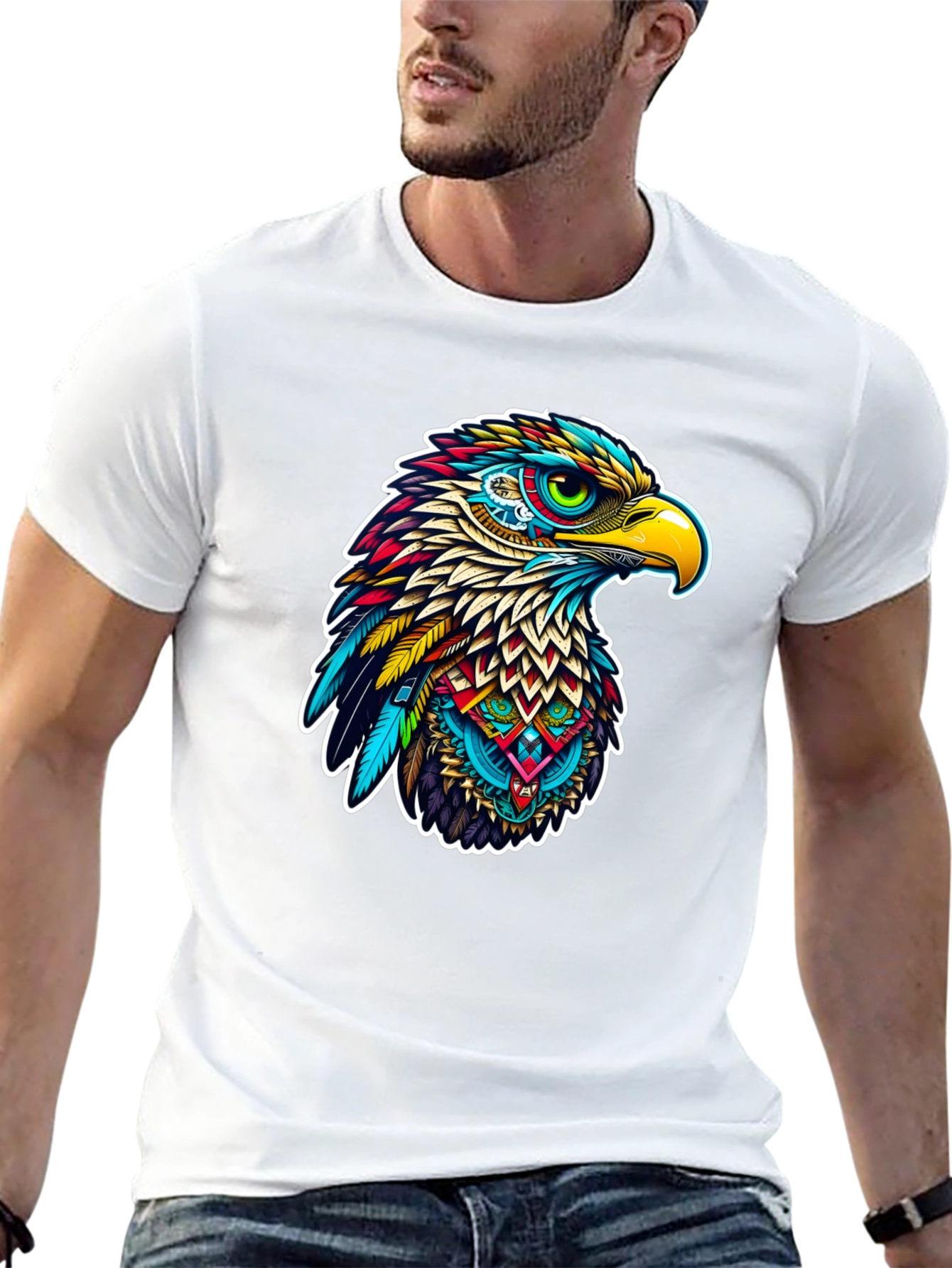 Vibrant Eagle Graphic Tee - Stylish Mens Black T-Shirt