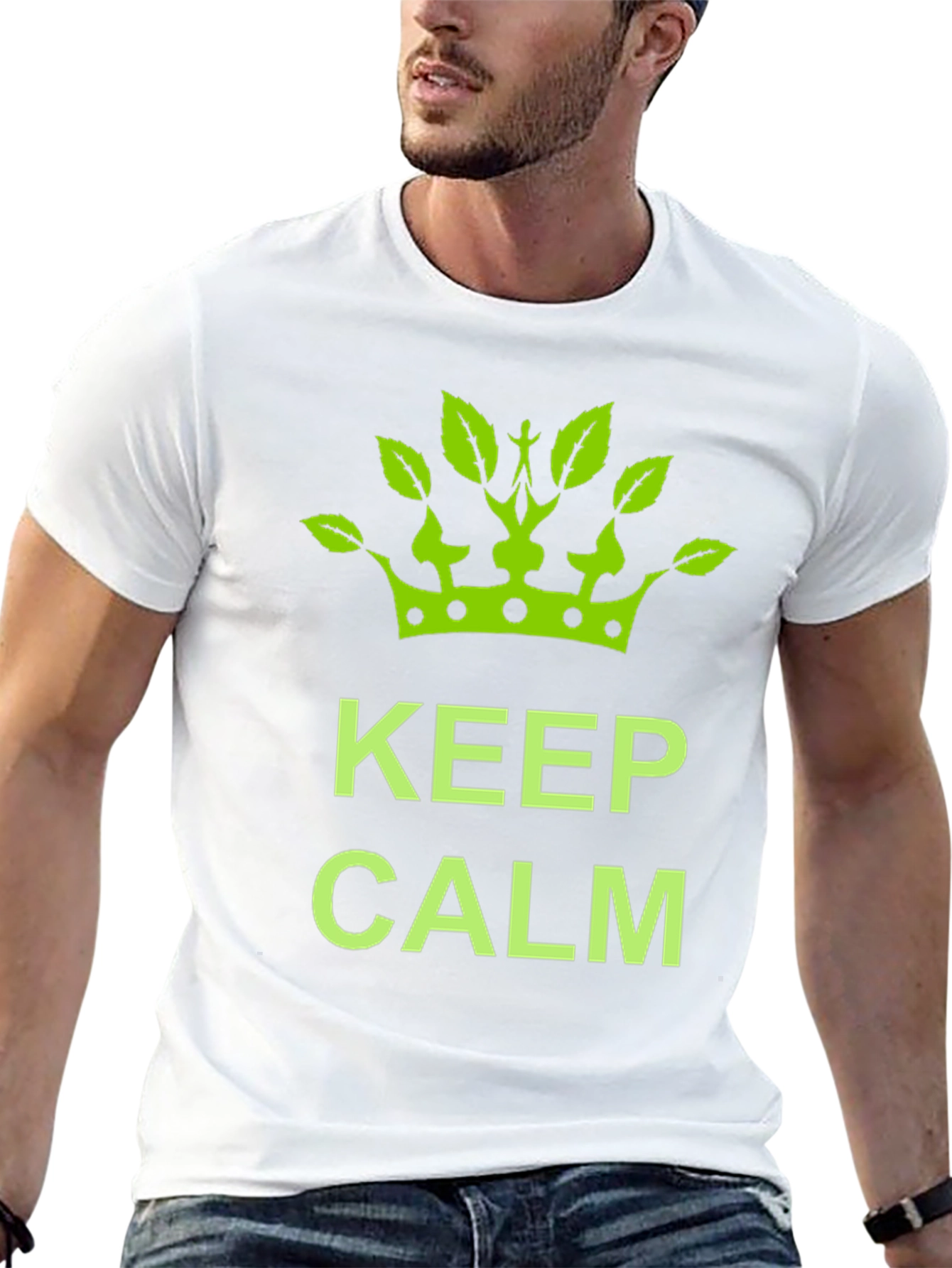 Keep Calm Green Crown Black T-Shirt
