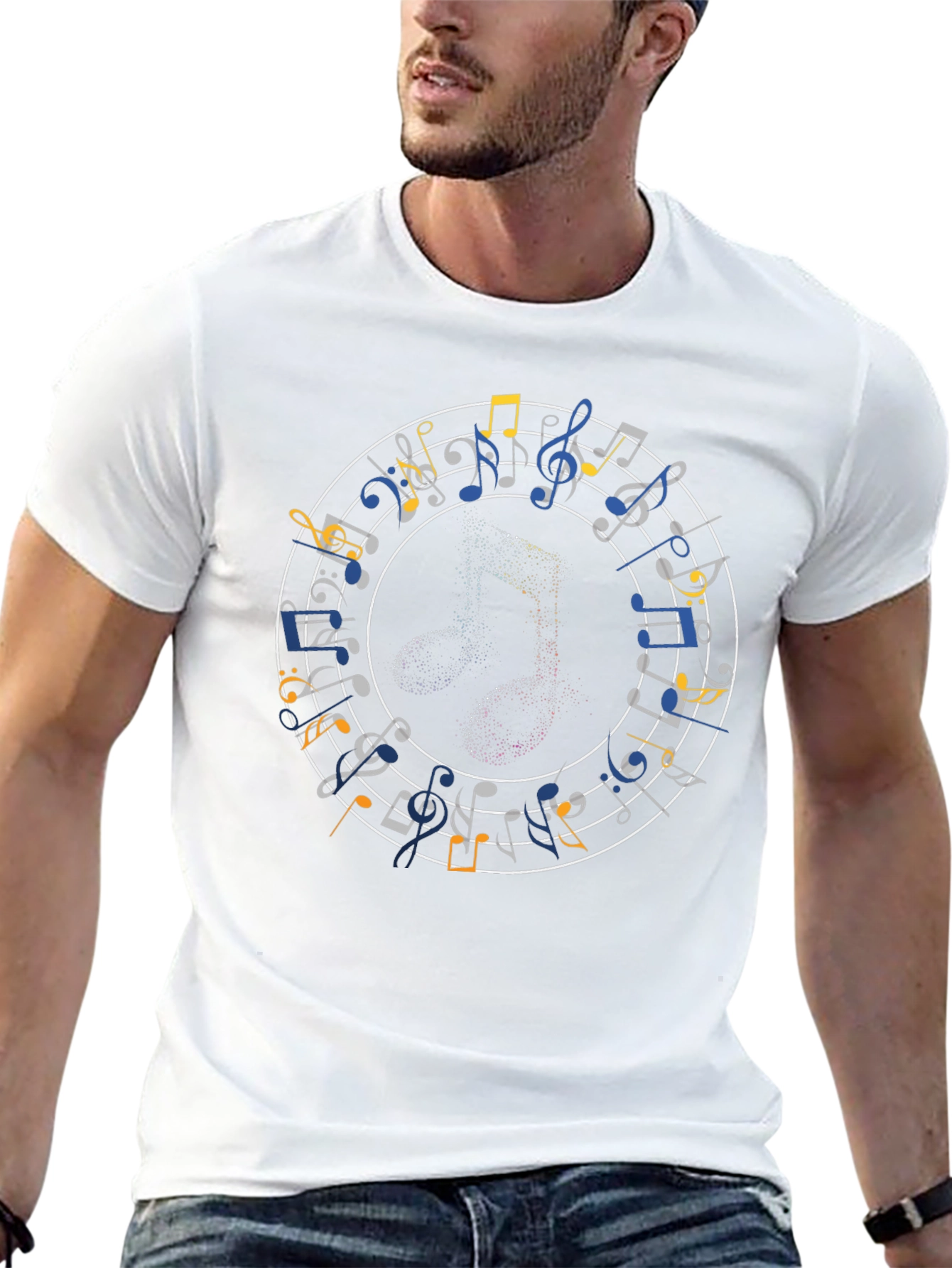 Musical Notes T-Shirt - Black Crew Neck Tee