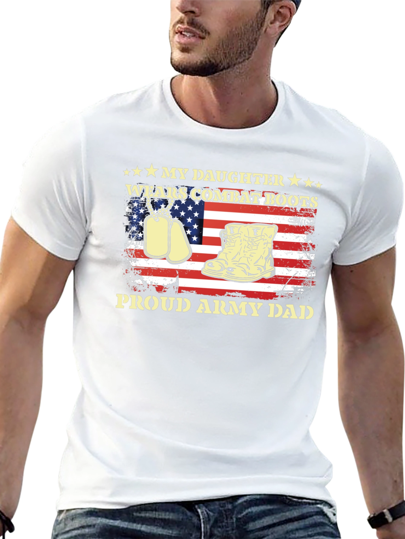 Proud Army Dad - Daughter Wears Combat Boots T-Shirt