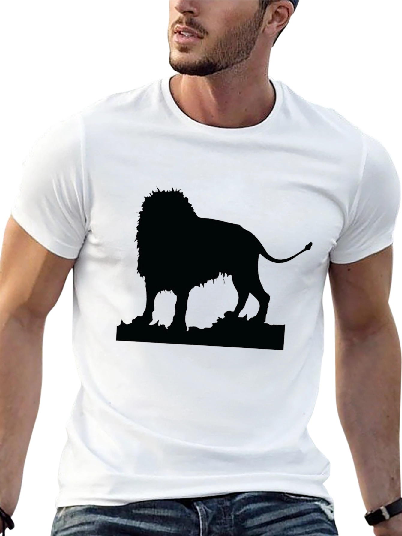 Lion Silhouette Mens Black T-Shirt