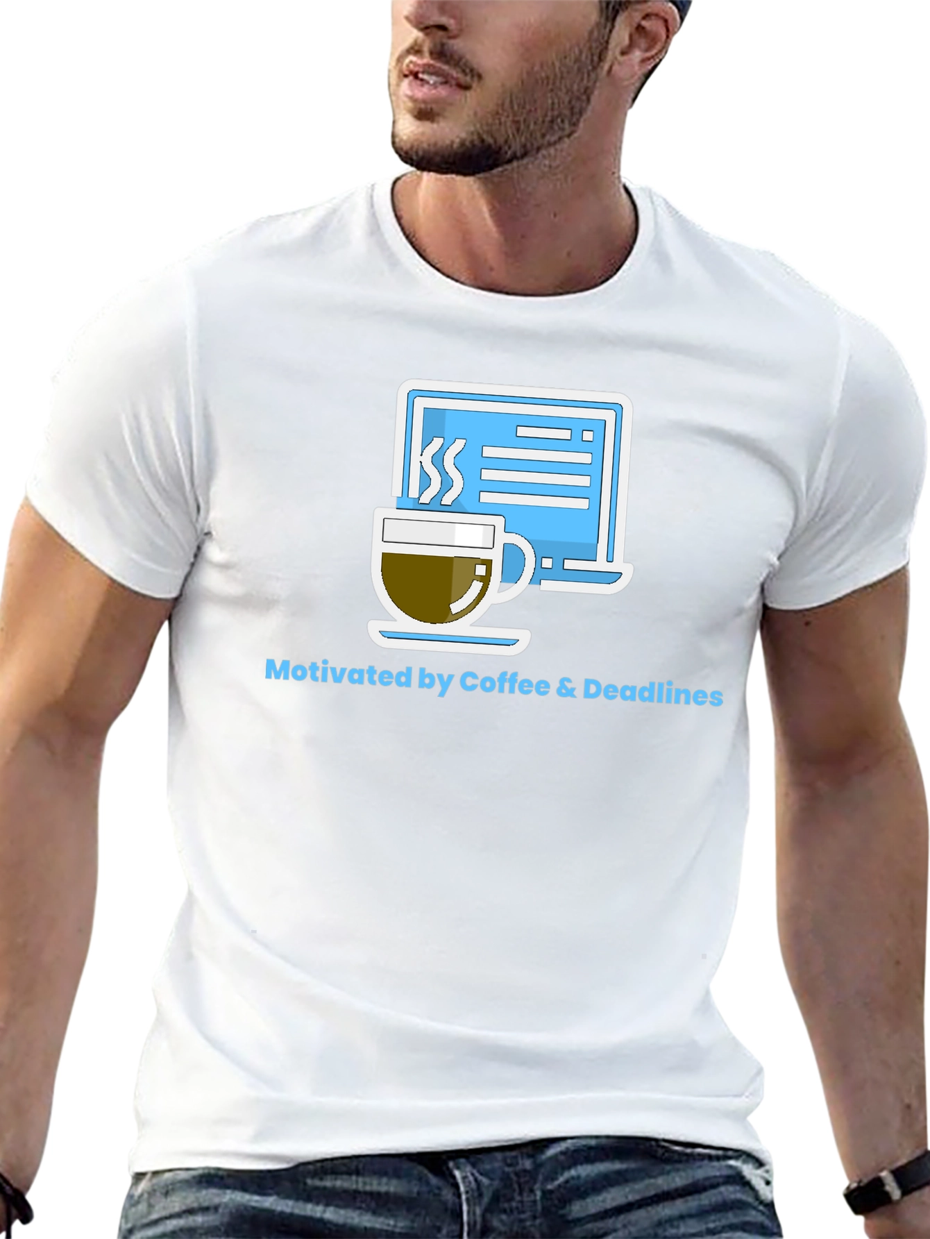 Coffee & Deadlines Graphic Tee - Motivated Designer Shirt