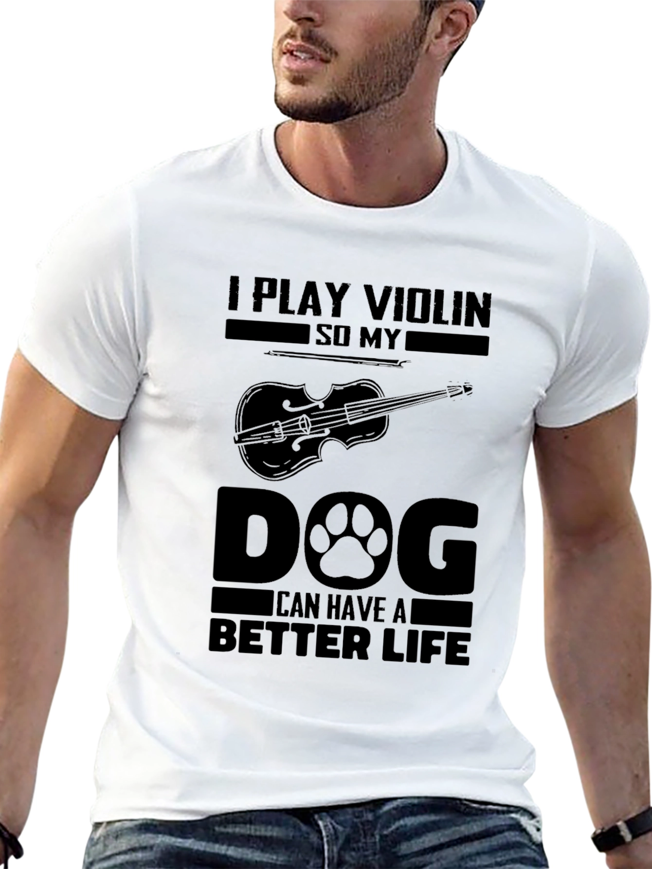 Violin Player Dog Lover Black T-Shirt