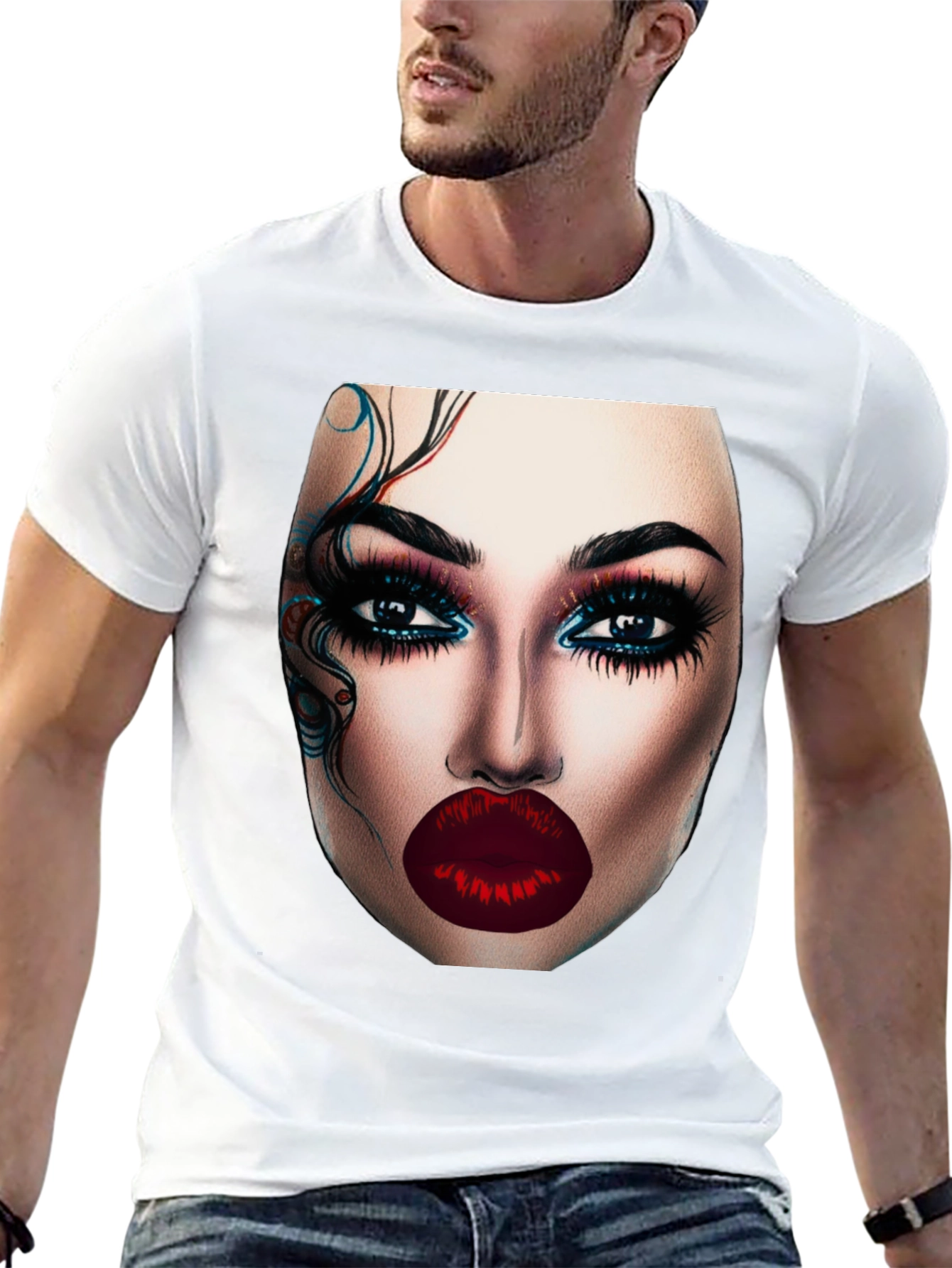 Glamorous Makeup Face Graphic Black T-Shirt