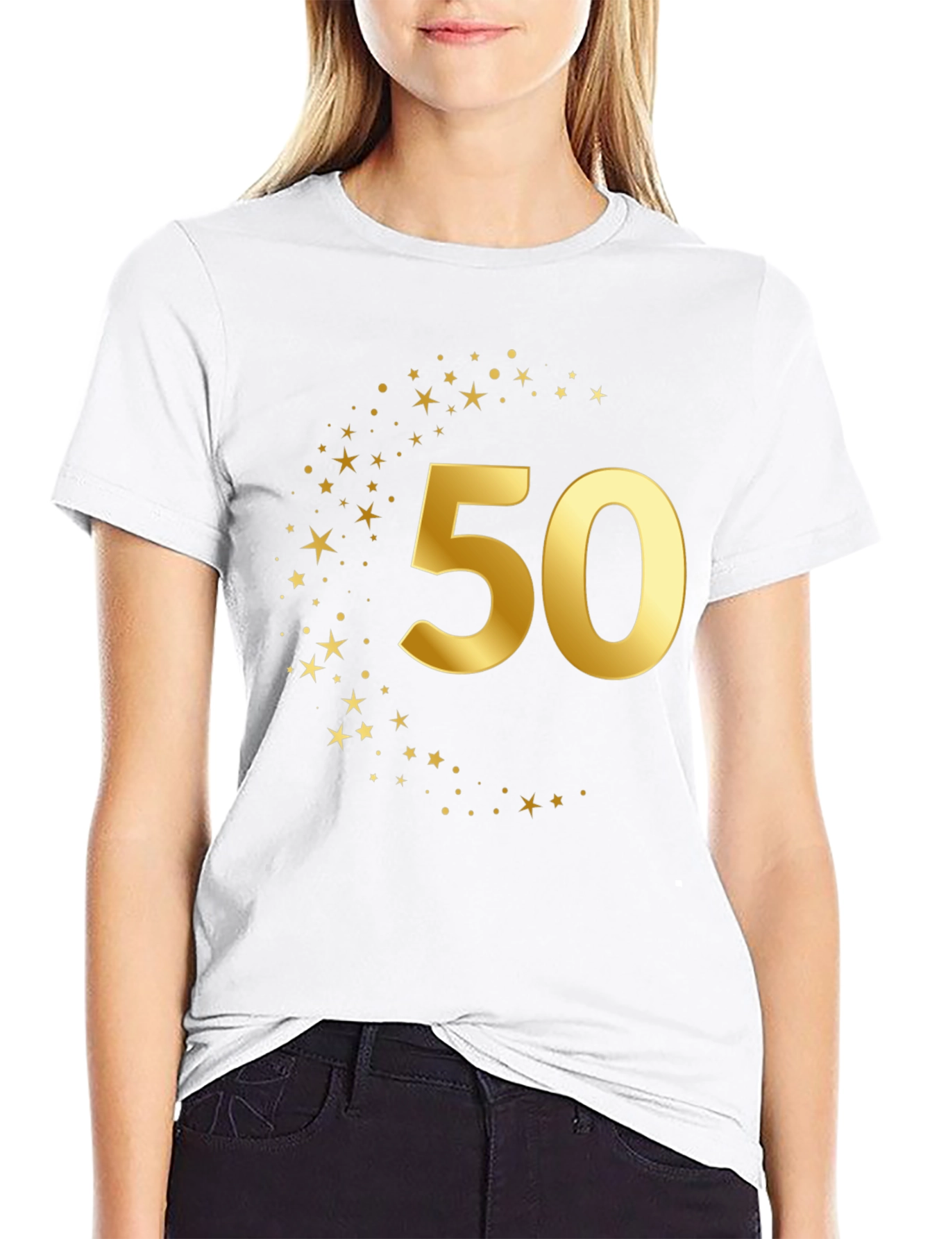Gold 50th Birthday Star Graphic Black T-Shirt