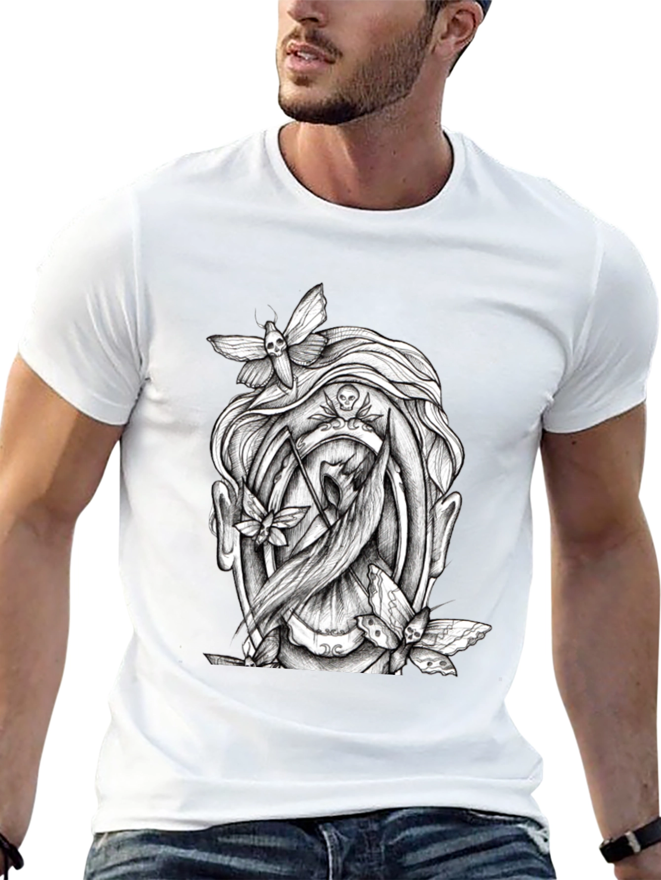 Grim Reaper Moth Graphic T-Shirt - Black