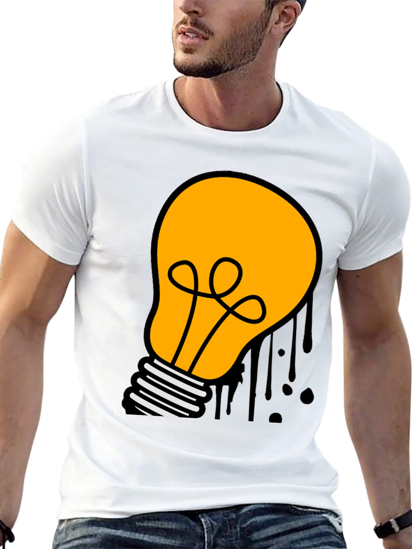 Cartoon Light Bulb Black T-Shirt