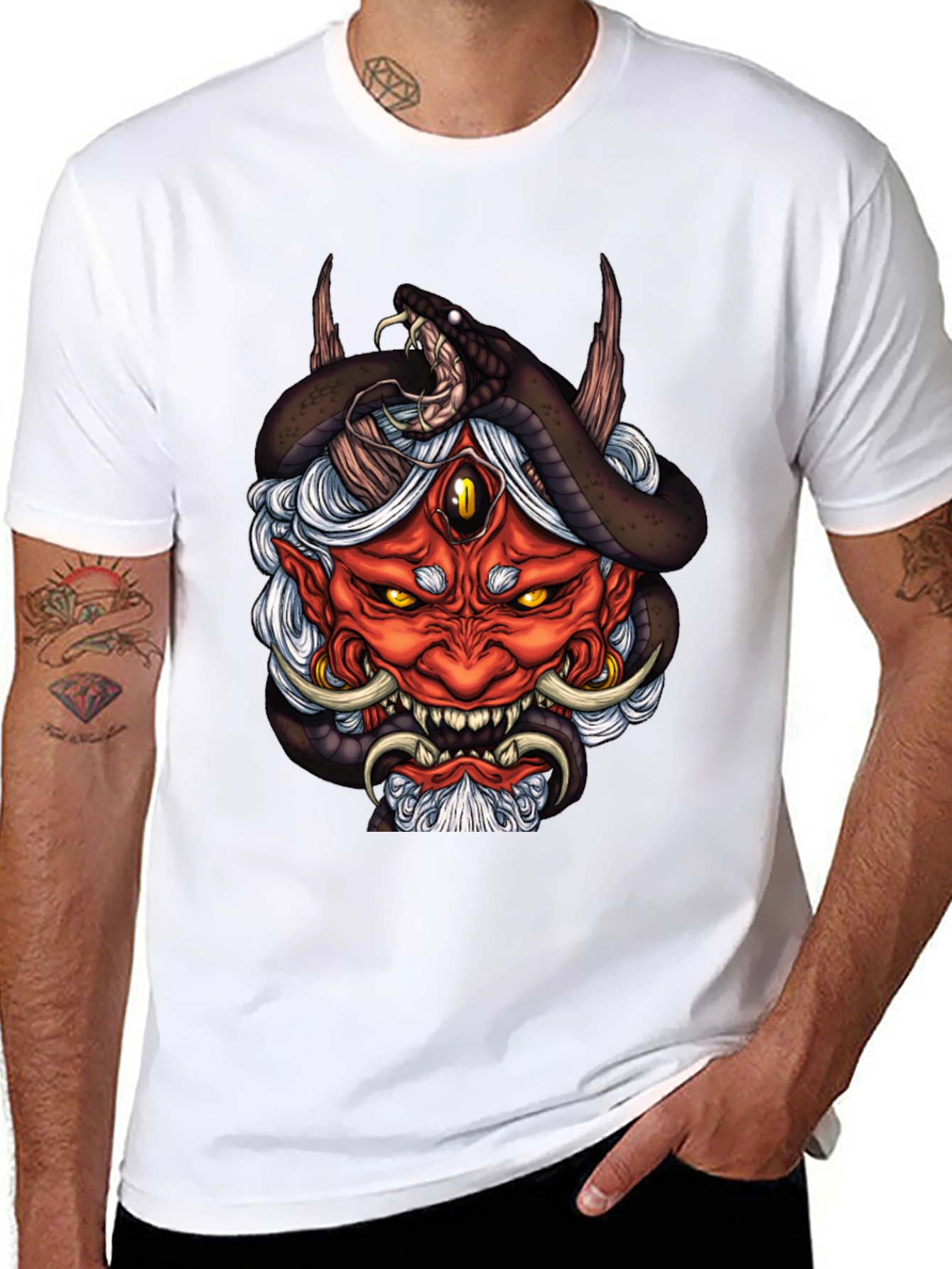 Oni Mask & Serpent Graphic Tee