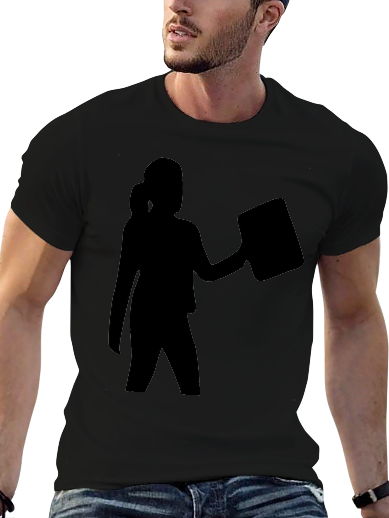 Silhouette Woman Holding Book Black T-Shirt