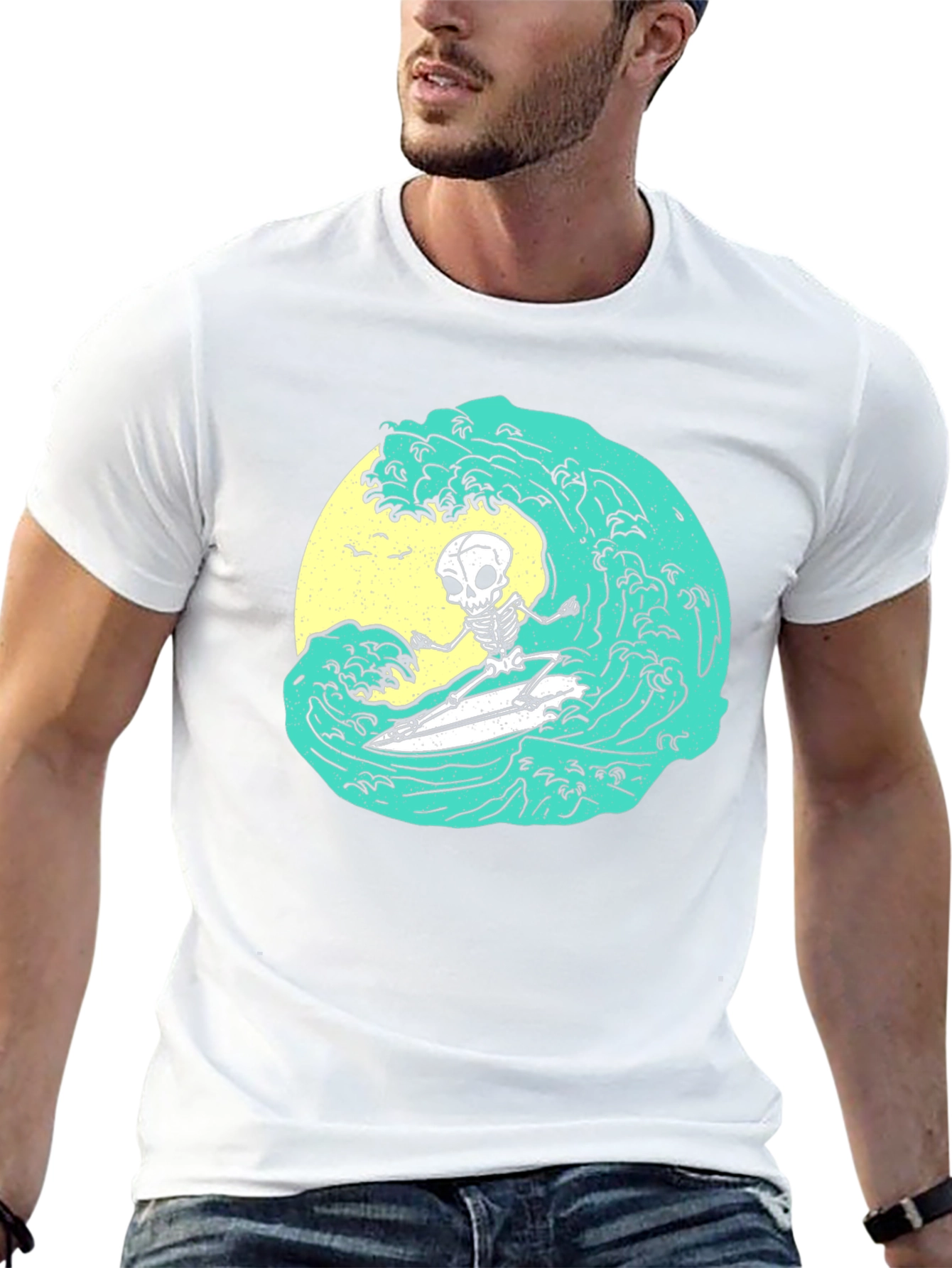 Skeleton Surfer Wave Graphic Tee