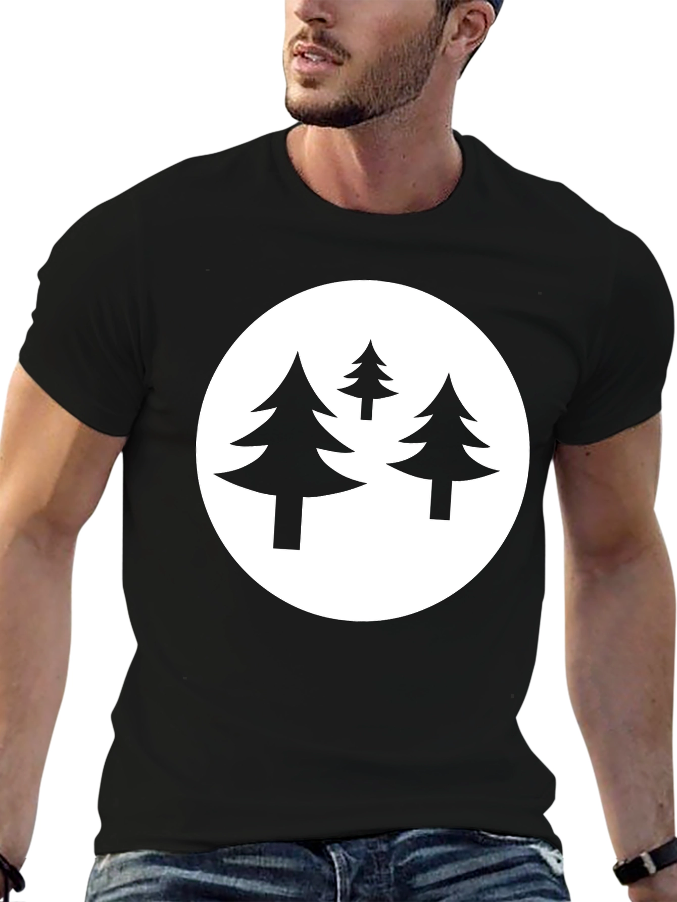 Black T-Shirt with Tree Circle Graphic
