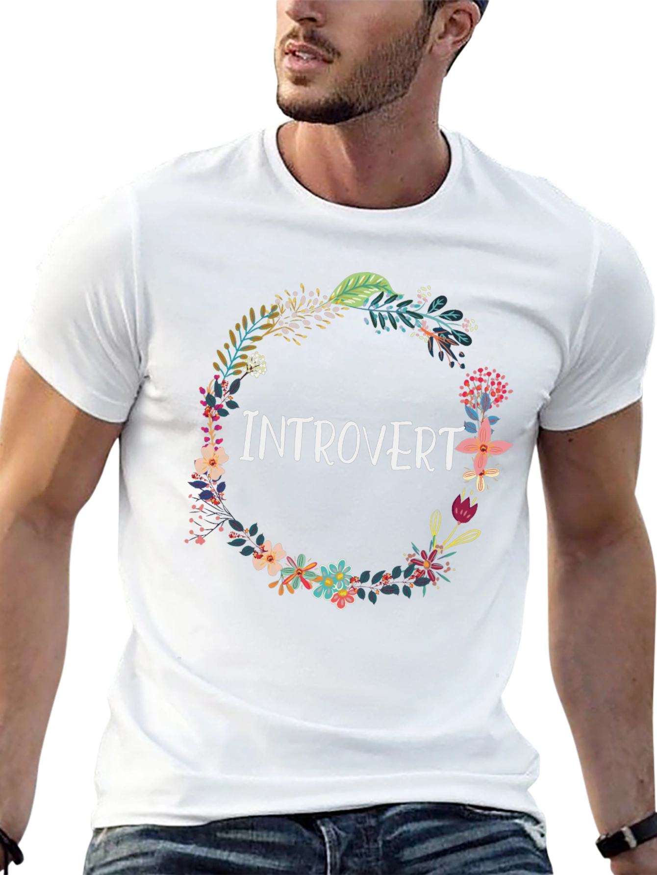 Introvert Floral Wreath Black T-Shirt
