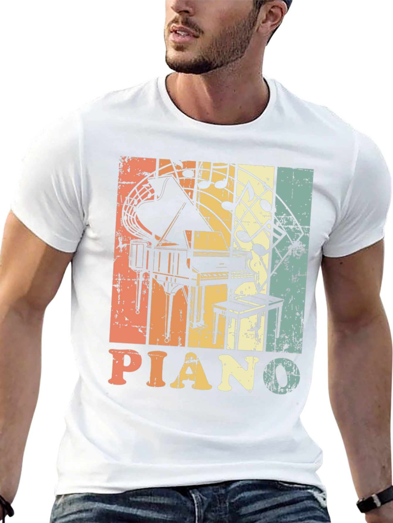 Retro Piano Music Notes Graphic T-Shirt