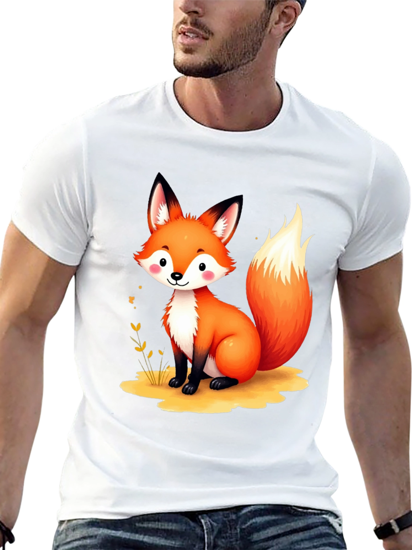 Cute Cartoon Fox Graphic Tee - Unisex Black T-Shirt