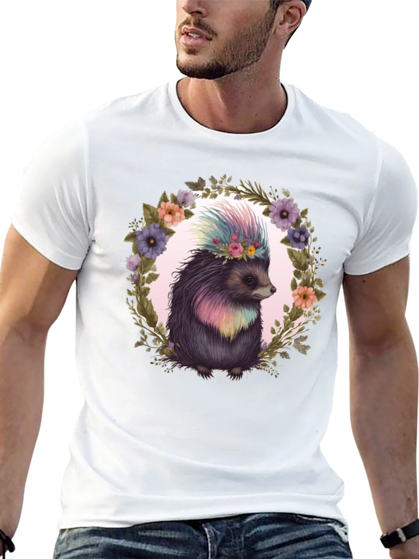 Floral Hedgehog Graphic Tee - Black