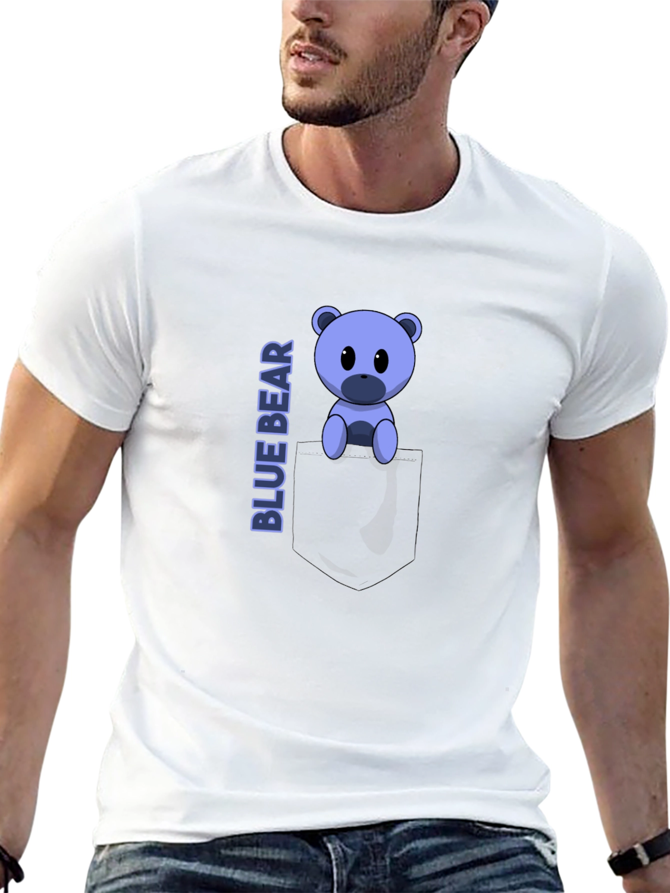 Blue Bear Pocket Tee - Cute Graphic T-Shirt