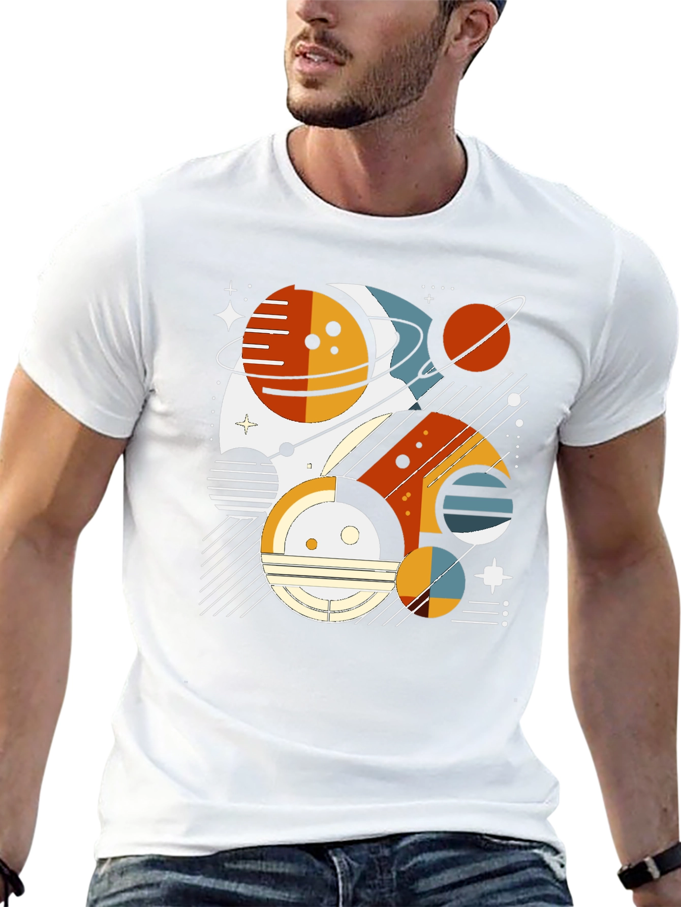 Geometric Planet Graphic Tee - Modern Space Design