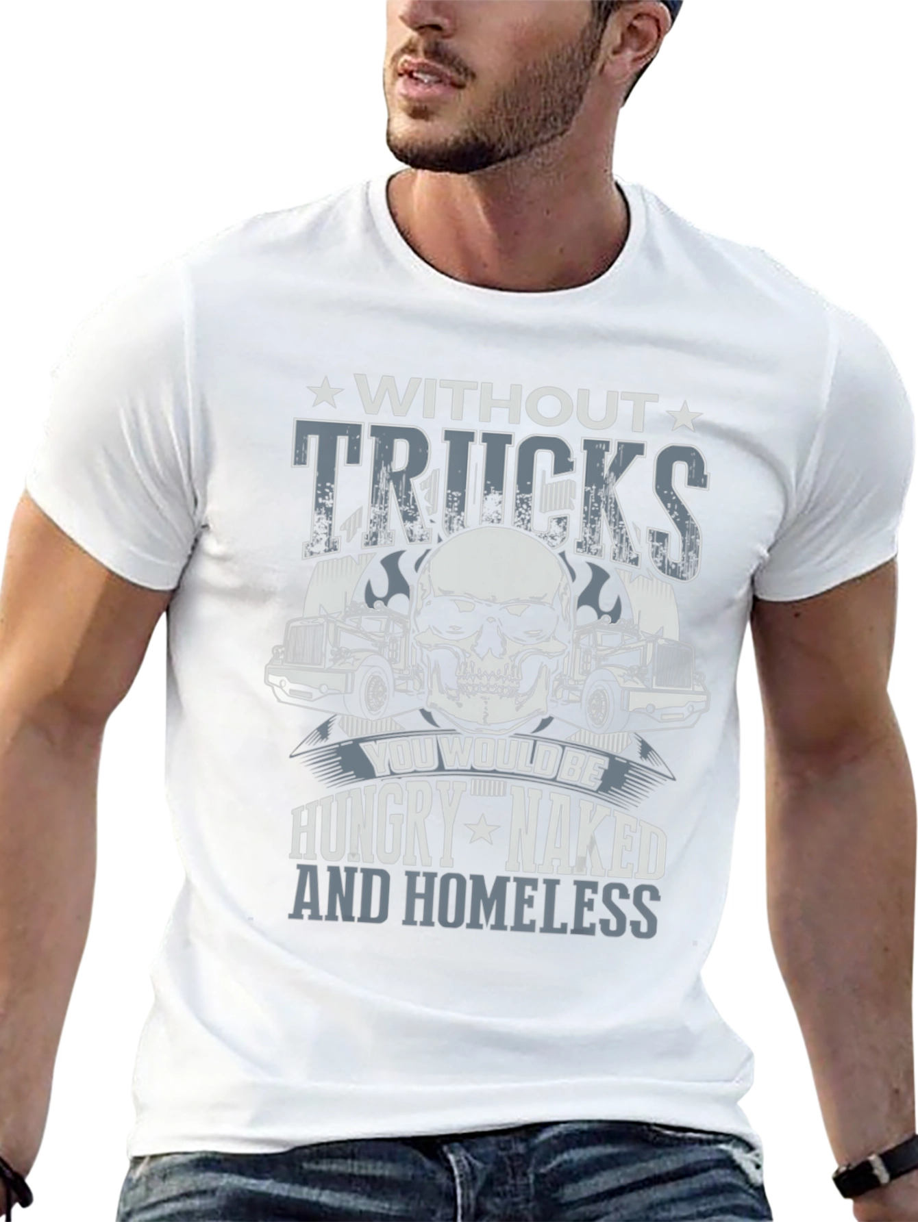 Trucker Skull Graphic T-Shirt - Without Trucks Design