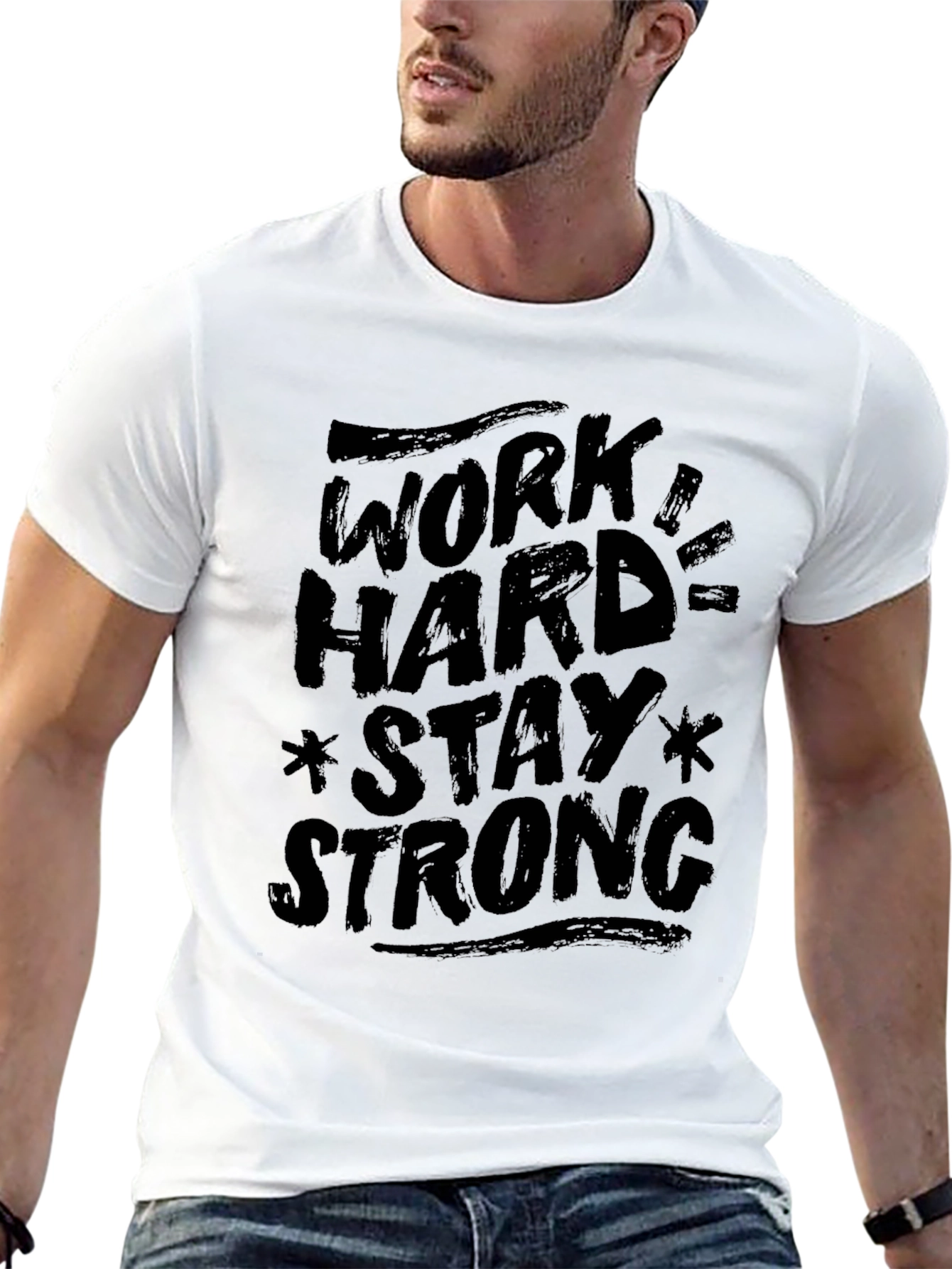 Work Hard Stay Strong Graphic Black T-Shirt