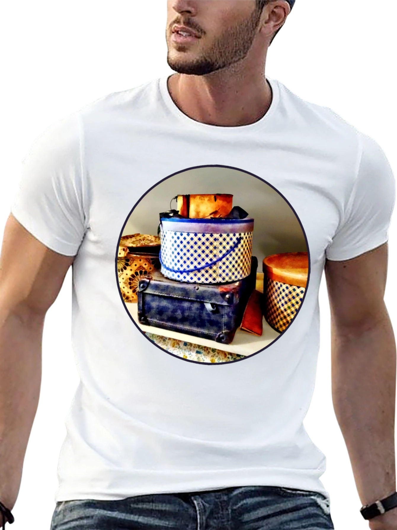 Novelty Hat Box Stack Graphic Tee