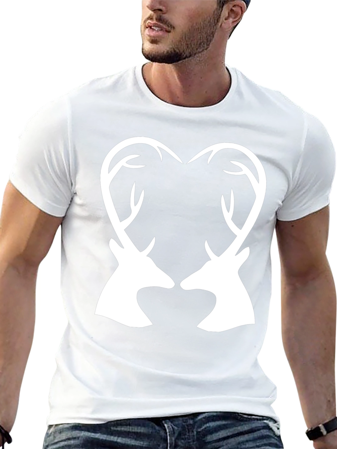 Deer Heart Antler Graphic Tee - Black Cotton