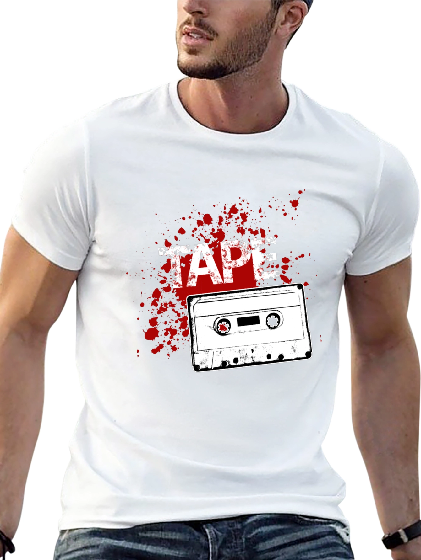 Retro Cassette Tape Graphic Tee - Black Cotton T-Shirt