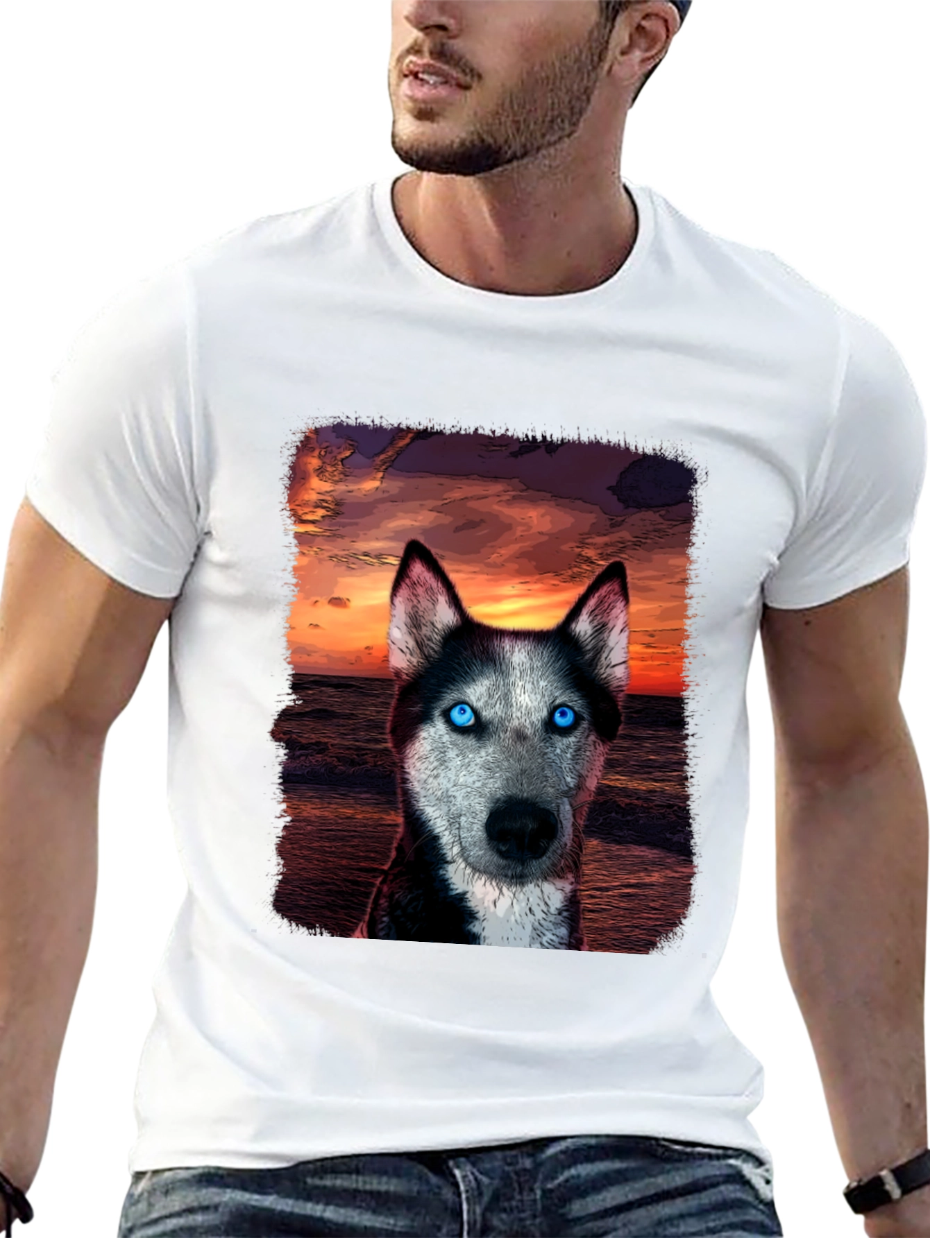 Husky Sunset Graphic Tee - Unique Dog Lover Shirt